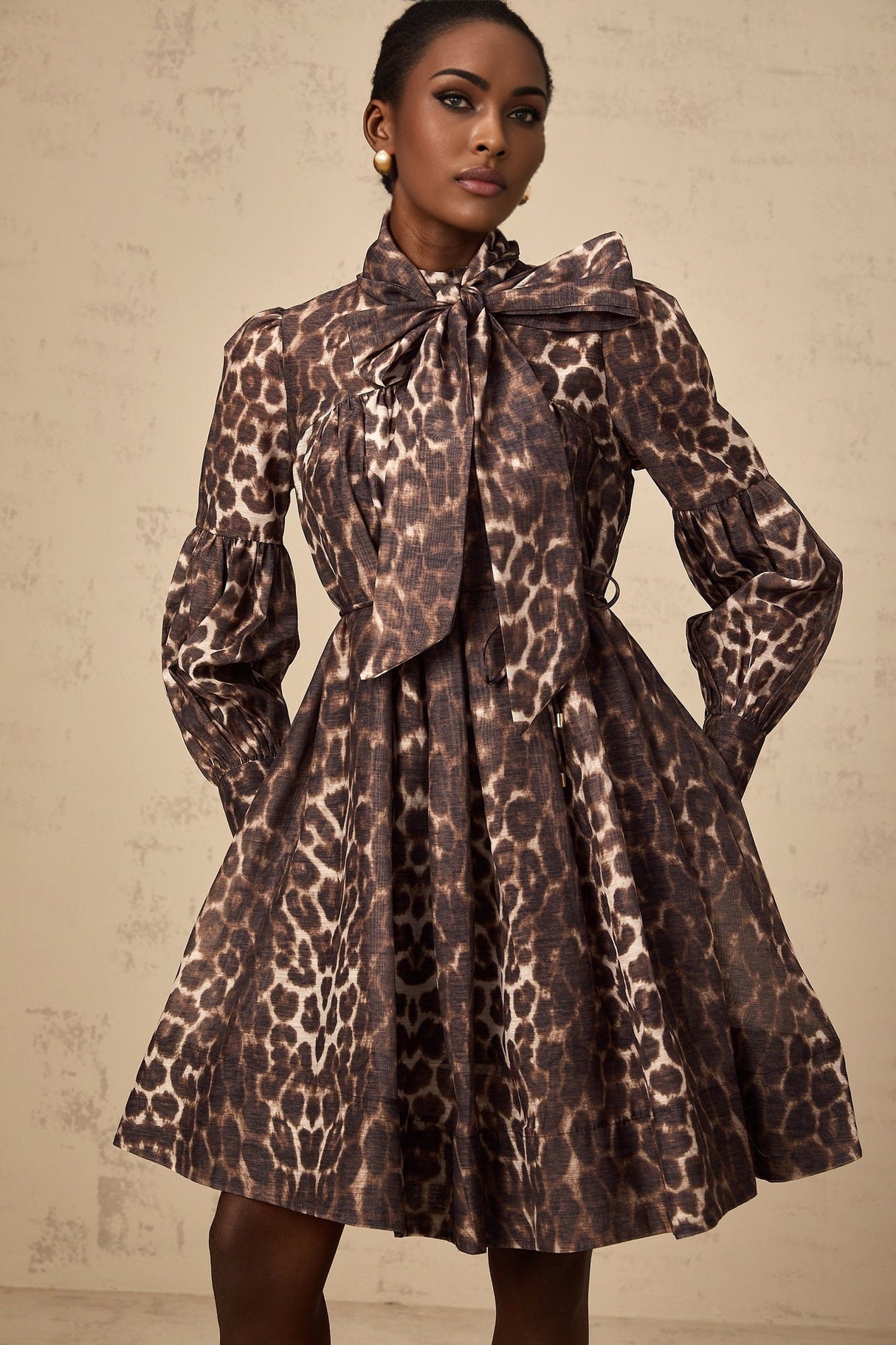 Rosalia Mini Dress Rosalia Leopard Bow Tie Waist Zip Knee Length