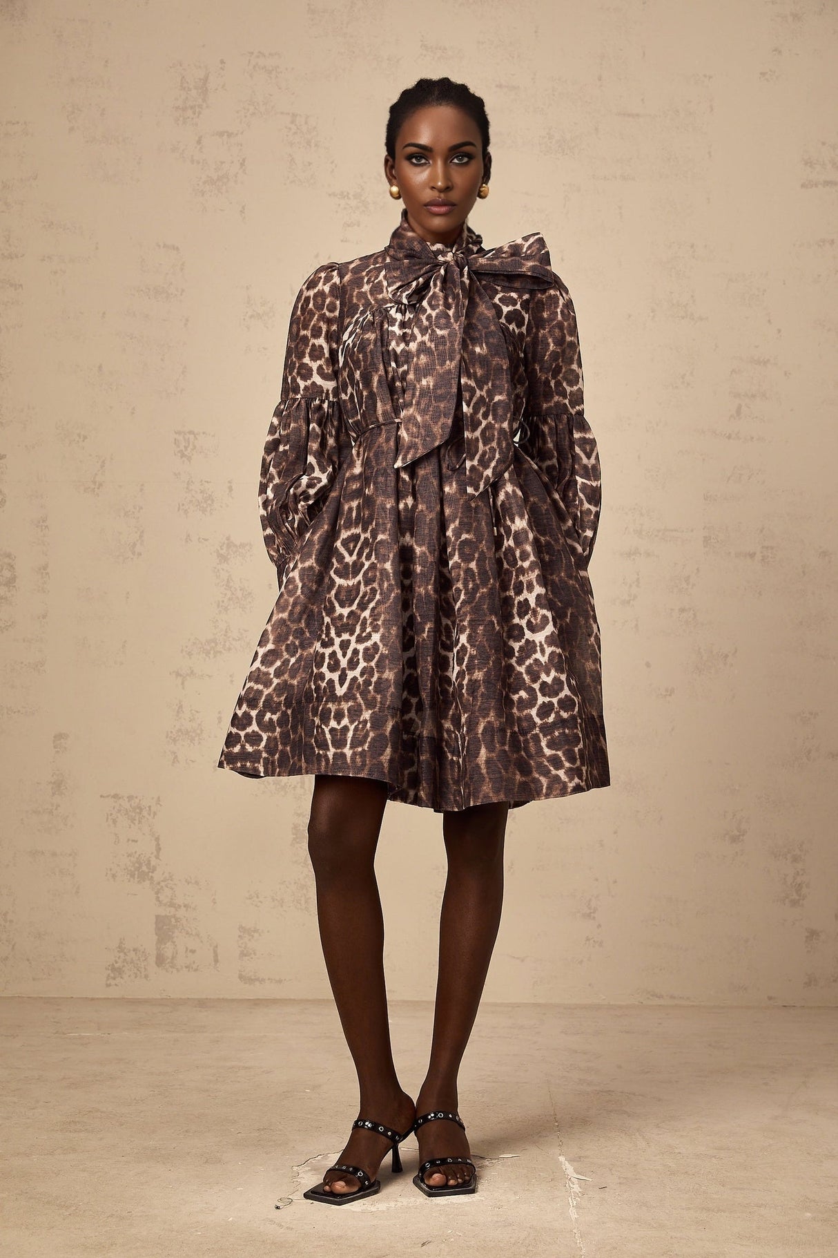 Rosalia Mini Dress Rosalia Leopard Bow Tie Waist Zip Knee Length