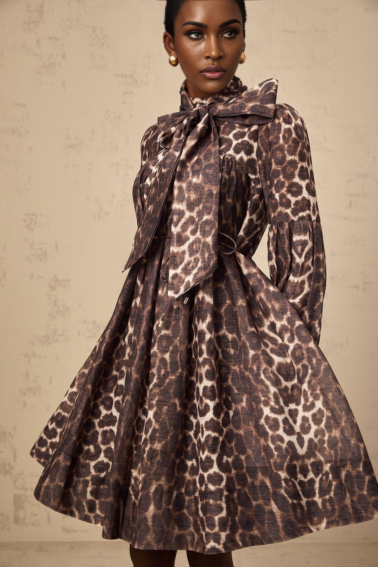 Rosalia Mini Dress Rosalia Leopard Bow Tie Waist Zip Knee Length