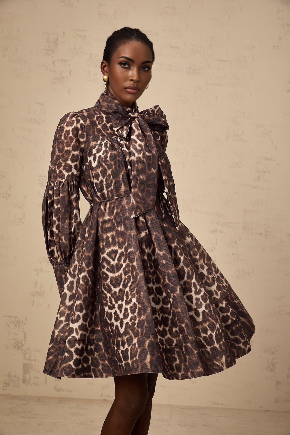 Rosalia Mini Dress Rosalia Leopard Bow Tie Waist Zip Knee Length