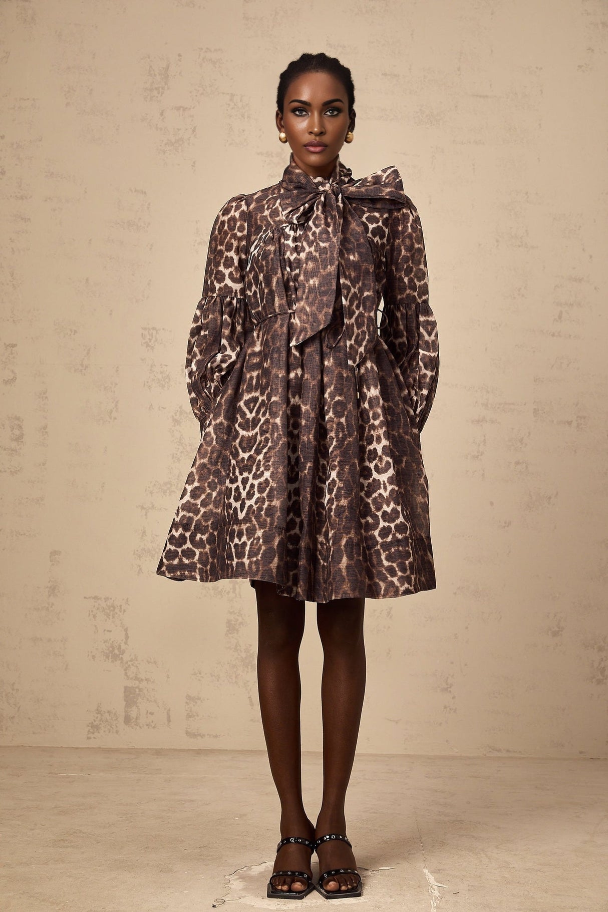 Rosalia Mini Dress Rosalia Leopard Bow Tie Waist Zip Knee Length