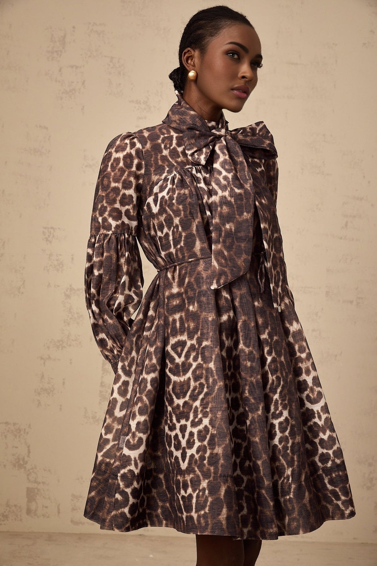 Rosalia Mini Dress Rosalia Leopard Bow Tie Waist Zip Knee Length