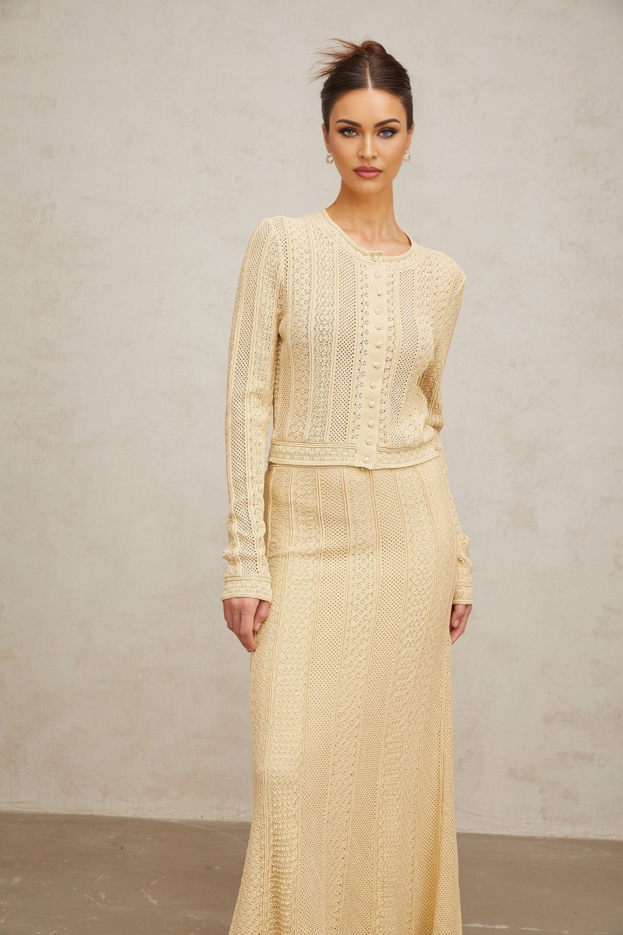 Rosalie Neutrals Pointelle Knit Cardigan & Skirt