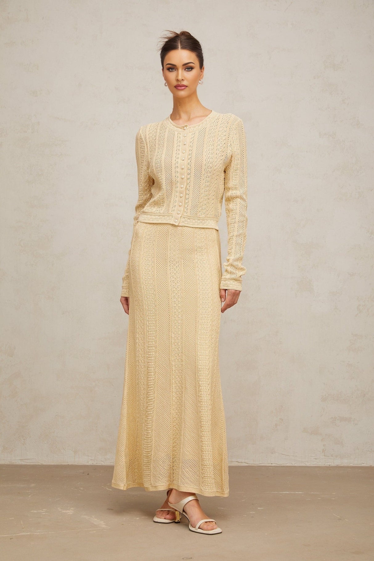 Rosalie Neutrals Pointelle Knit Cardigan & Skirt