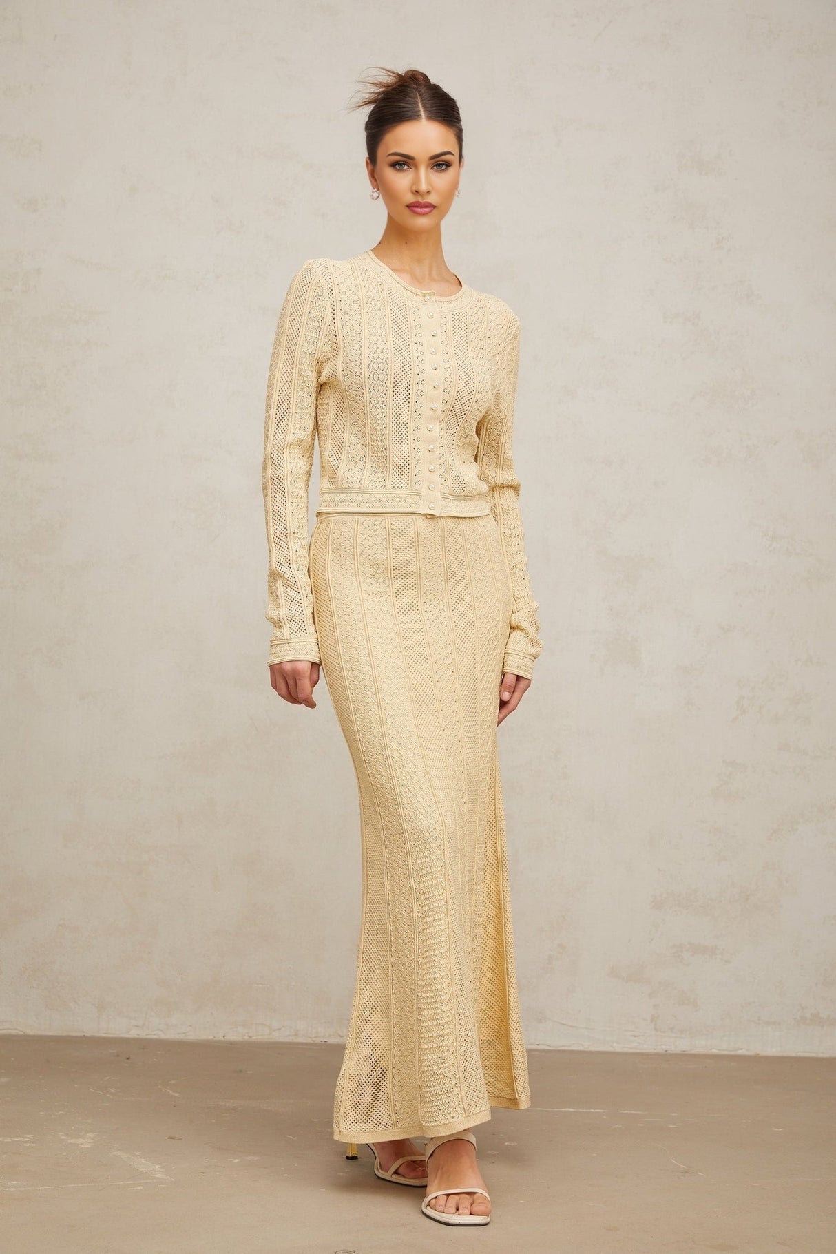 Rosalie Neutrals Pointelle Knit Cardigan & Skirt