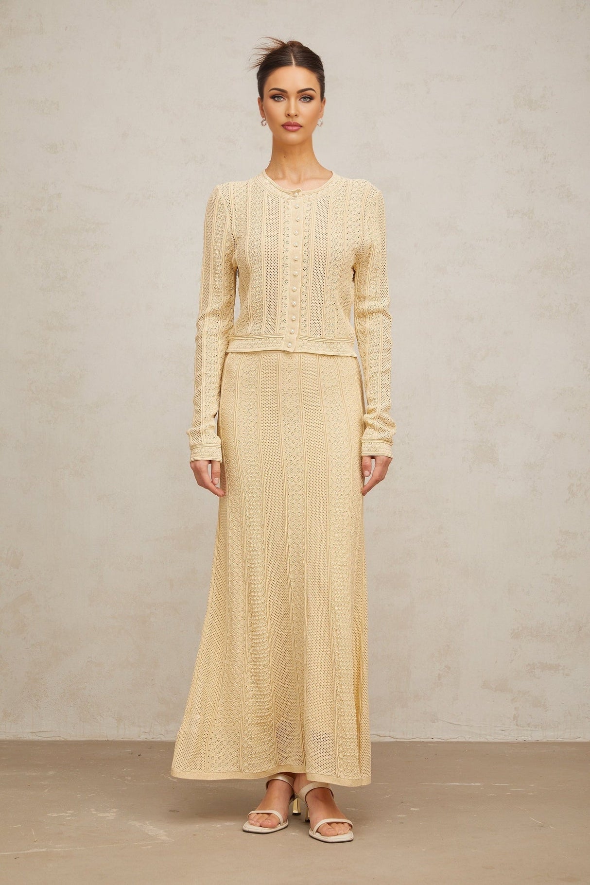 Rosalie Neutrals Pointelle Knit Cardigan & Skirt