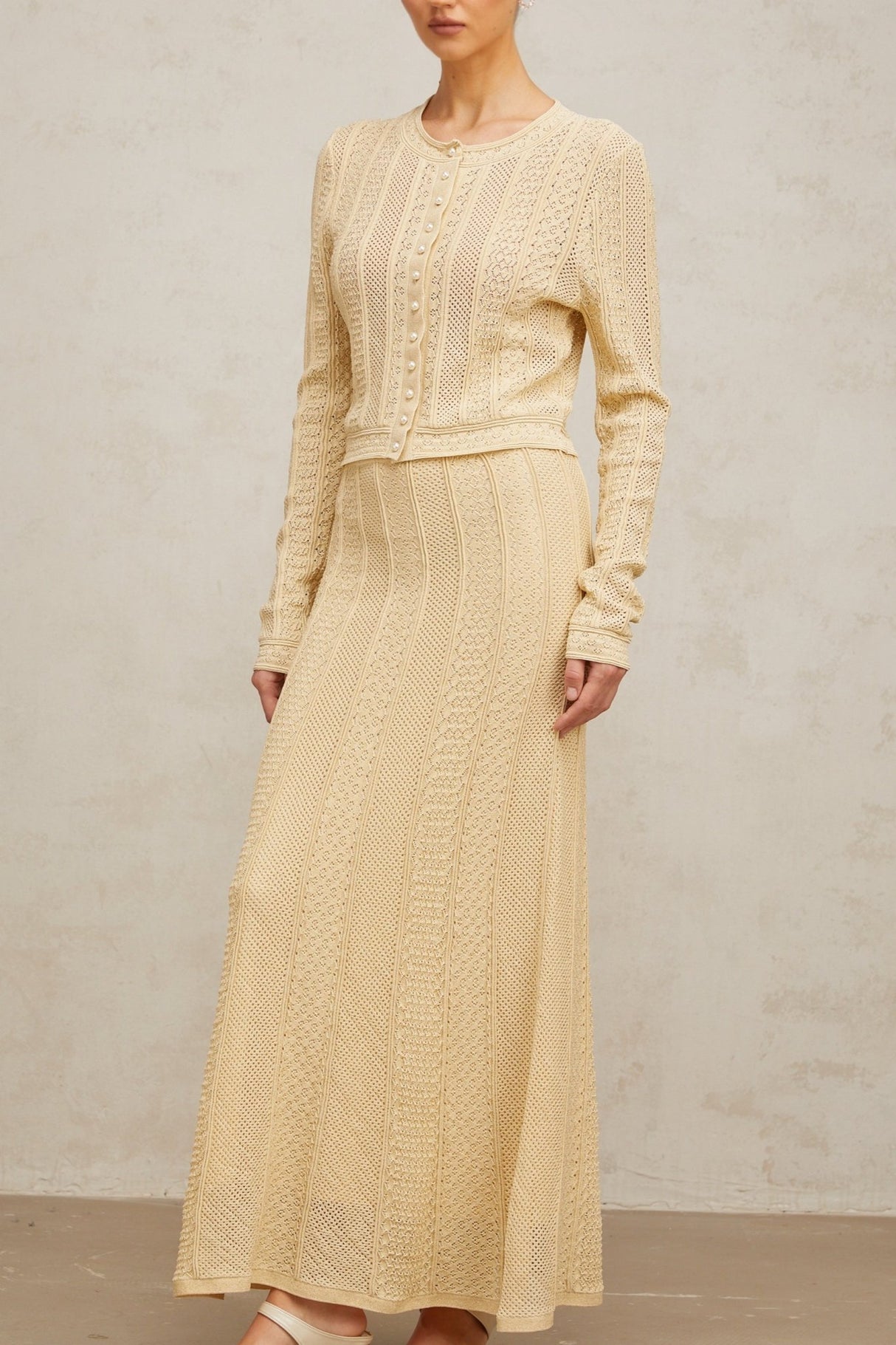 Rosalie Neutrals Pointelle Knit Cardigan & Skirt