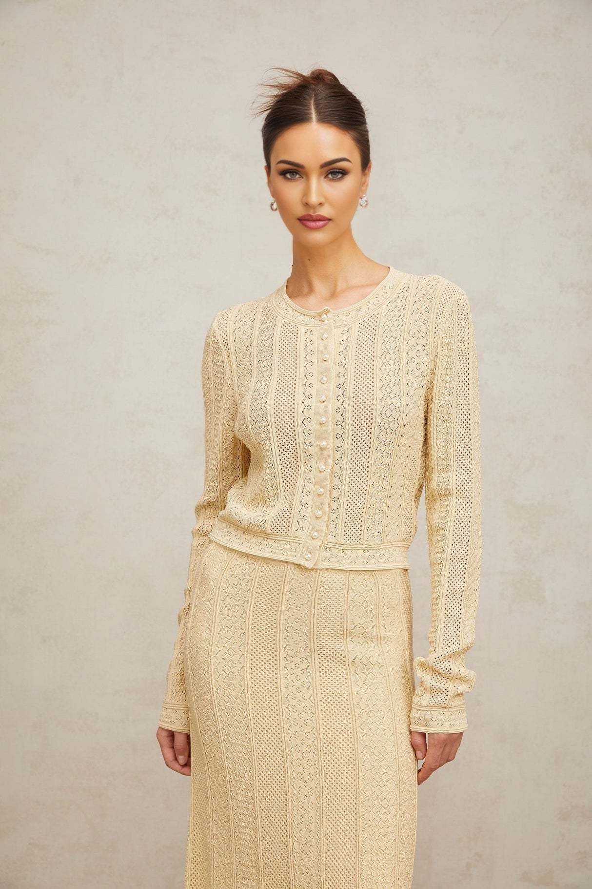 Rosalie Neutrals Pointelle Knit Cardigan & Skirt