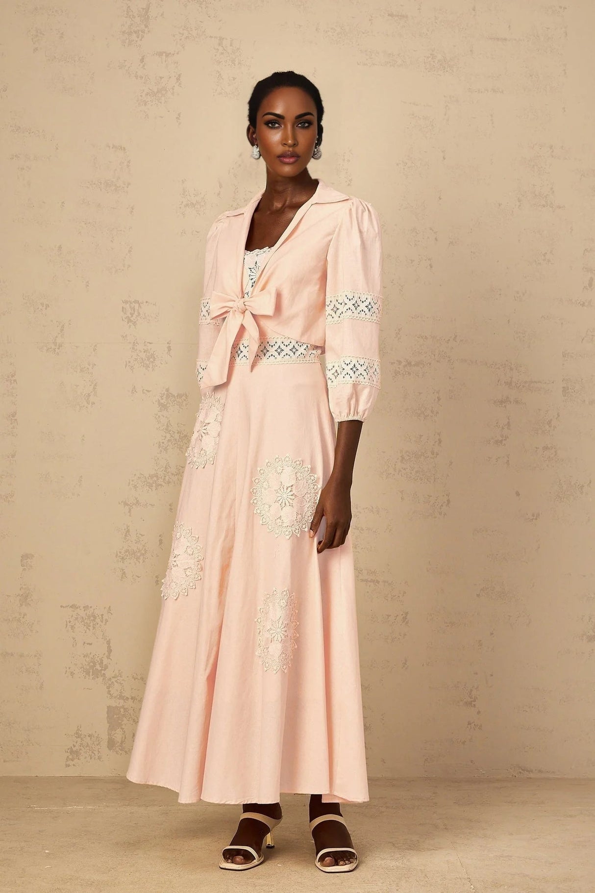 Rosangela Blouse & Dress Set with Lace Accents in Pink