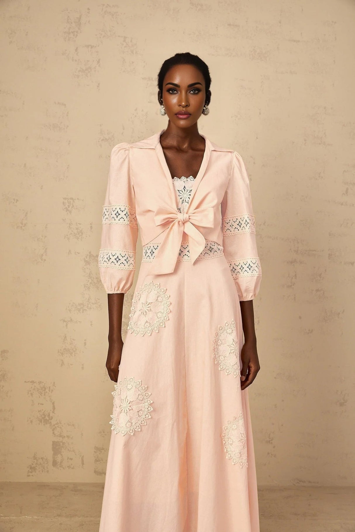 Rosangela Blouse & Dress Set with Lace Accents in Pink