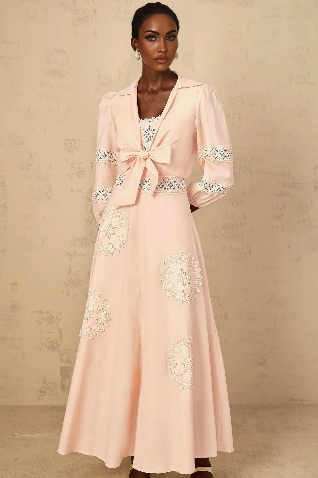 Rosangela Blouse & Dress Set with Lace Accents in Pink