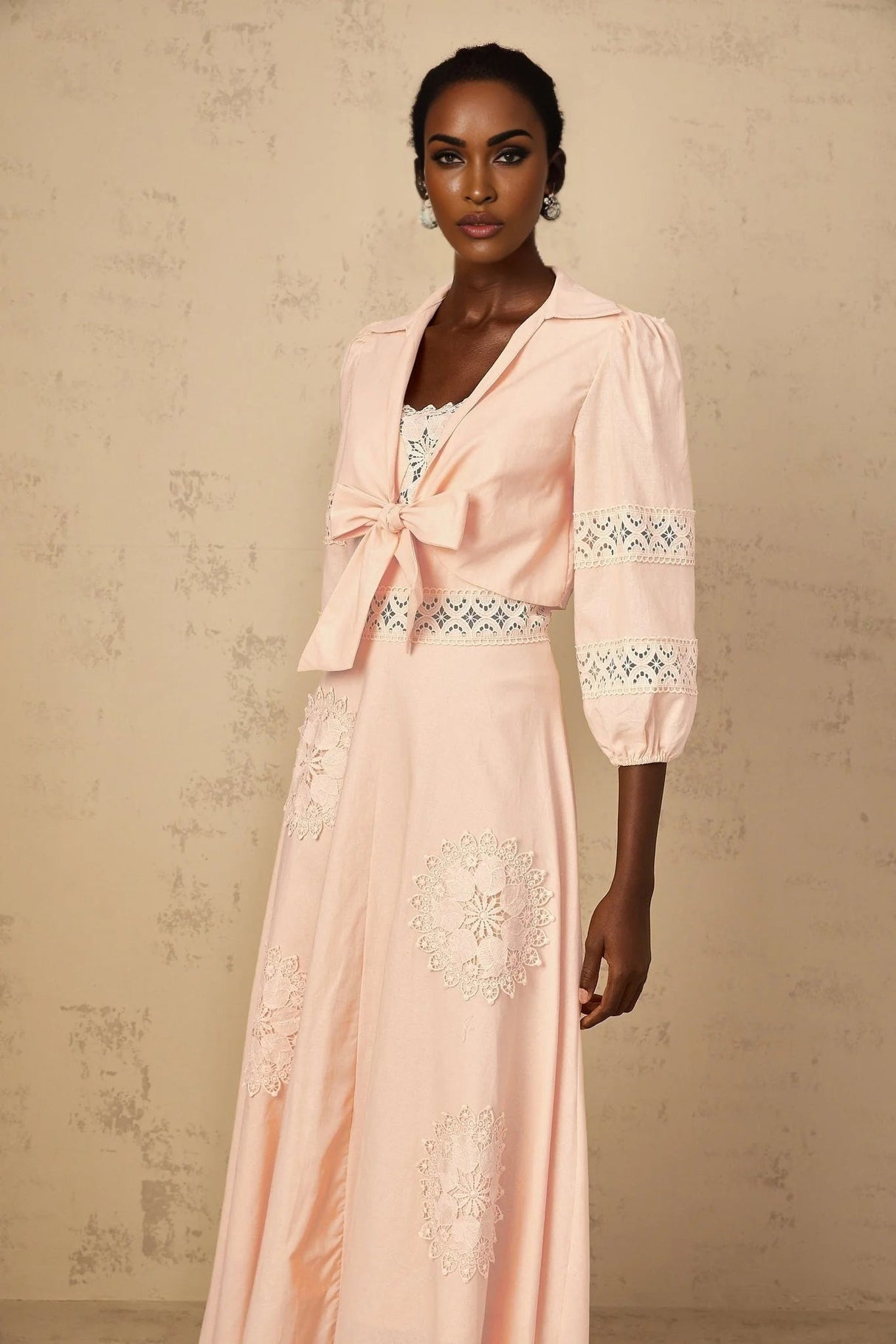 Rosangela Blouse & Dress Set with Lace Accents in Pink