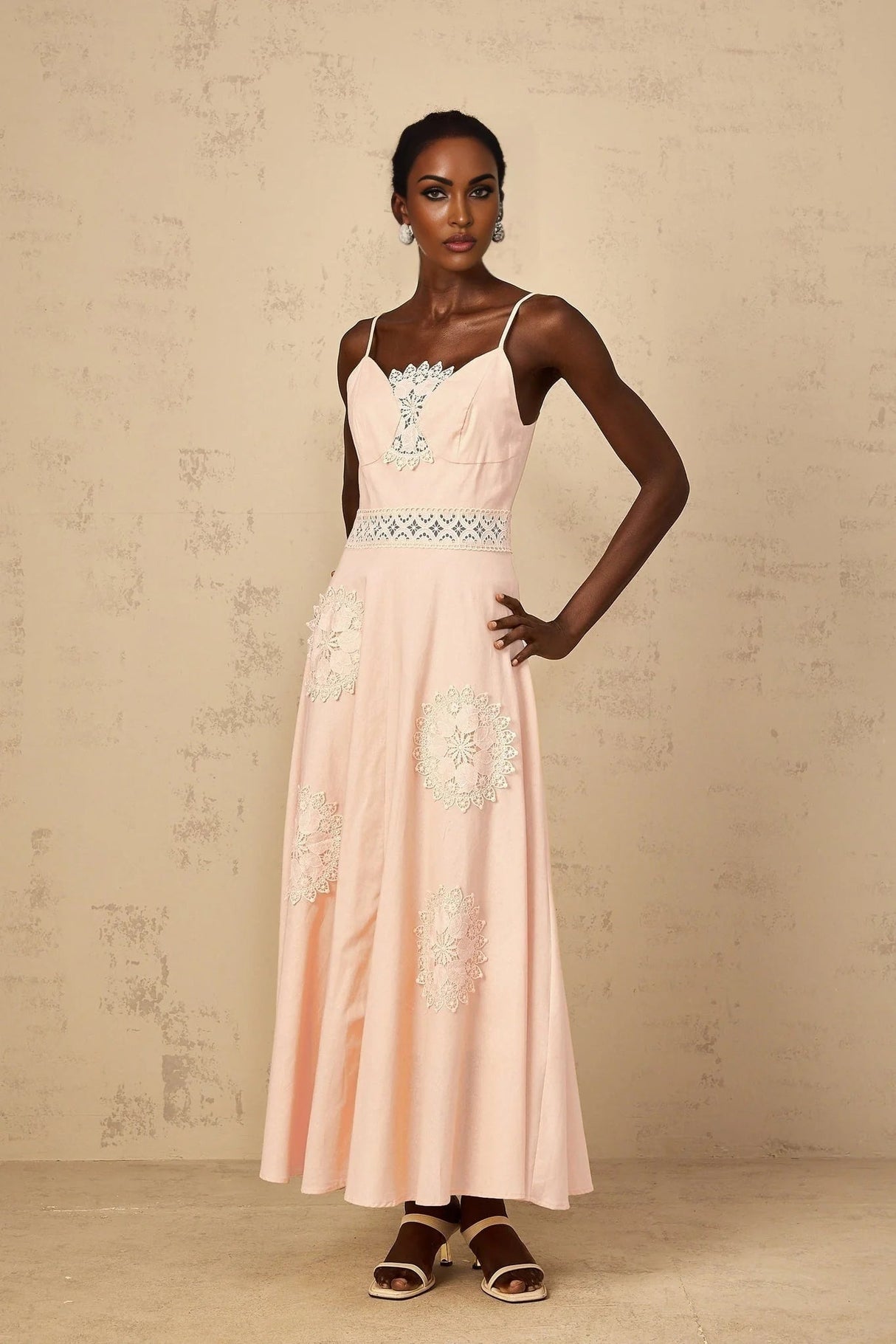 Rosangela Blouse & Dress Set with Lace Accents in Pink