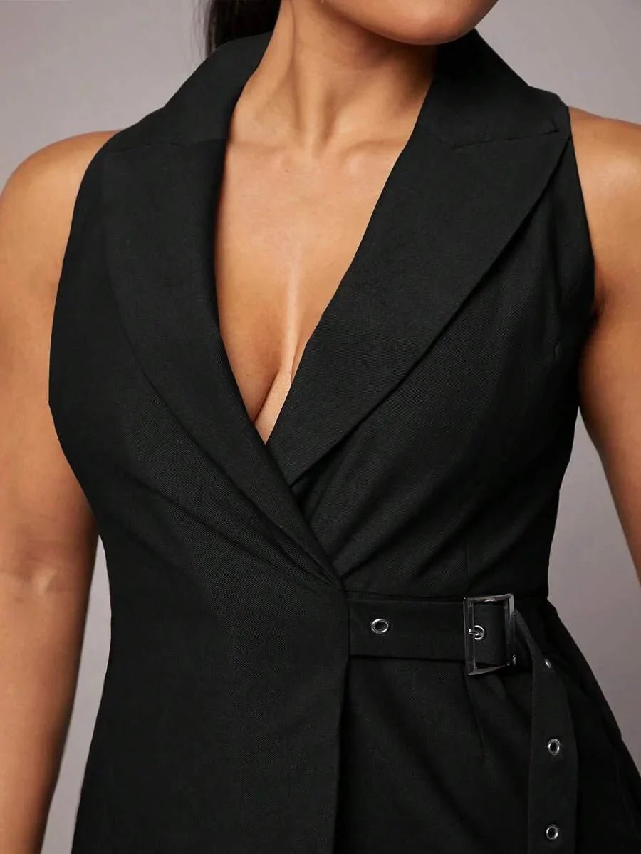 Rosangela Jumpsuit - Lapel Neckline - High Waist - Elegant Style - Wrap Details - Extra Long Length