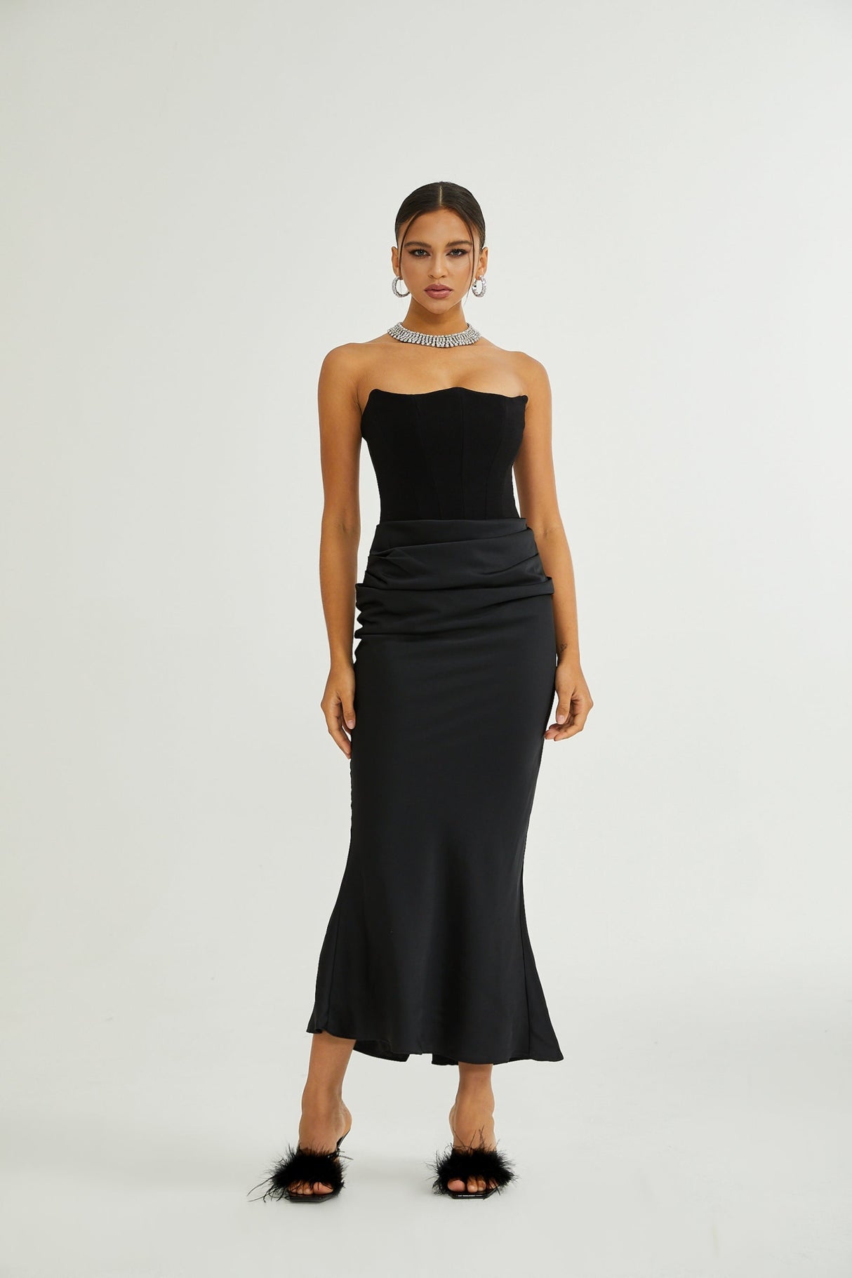 Rosanna Maxi Dress - Chic Off - the - Shoulder Black with Pleated Detailing & Flared Hem