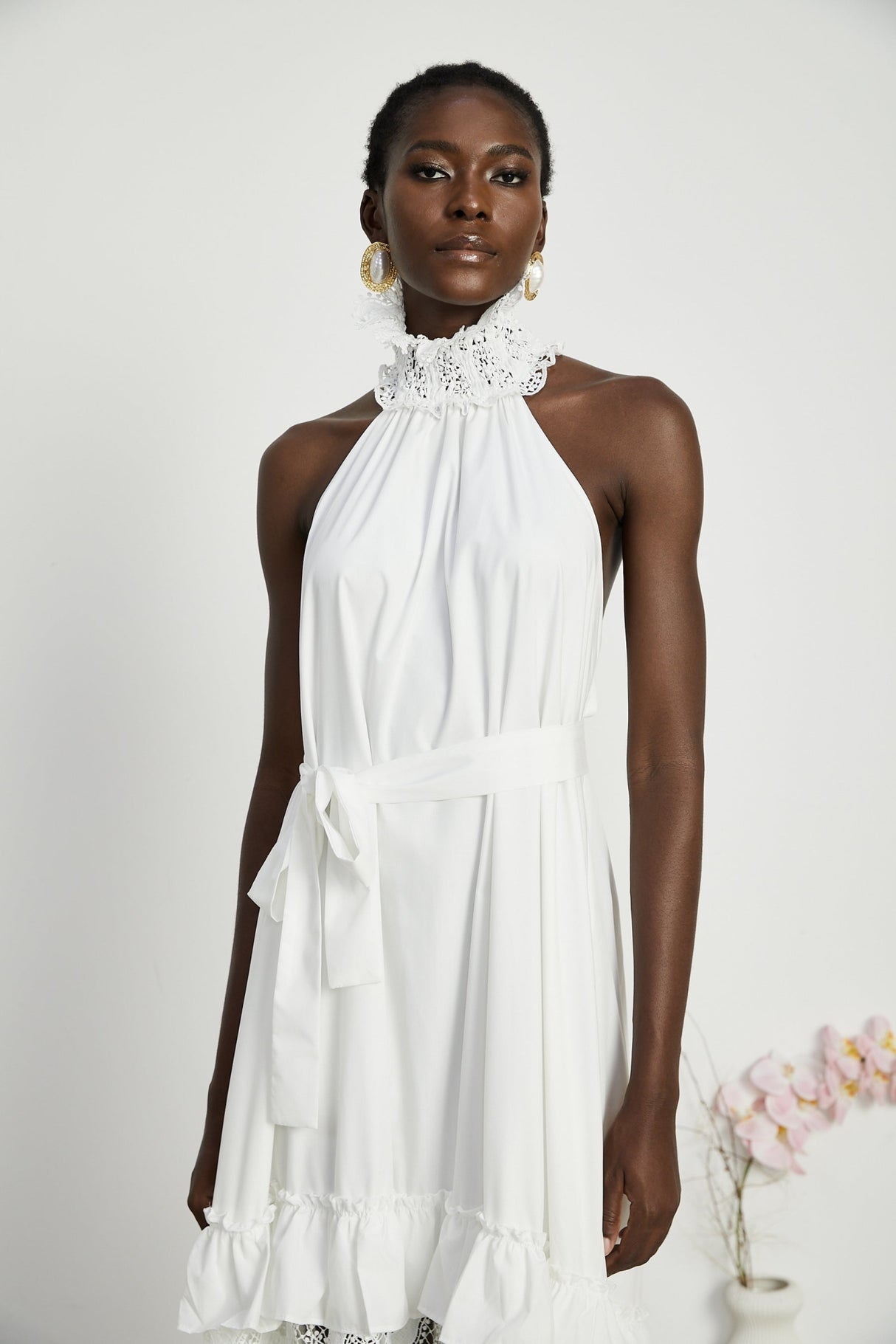 Rosanna Midi Dress White Guipure Lace Tiered Cut Out Design