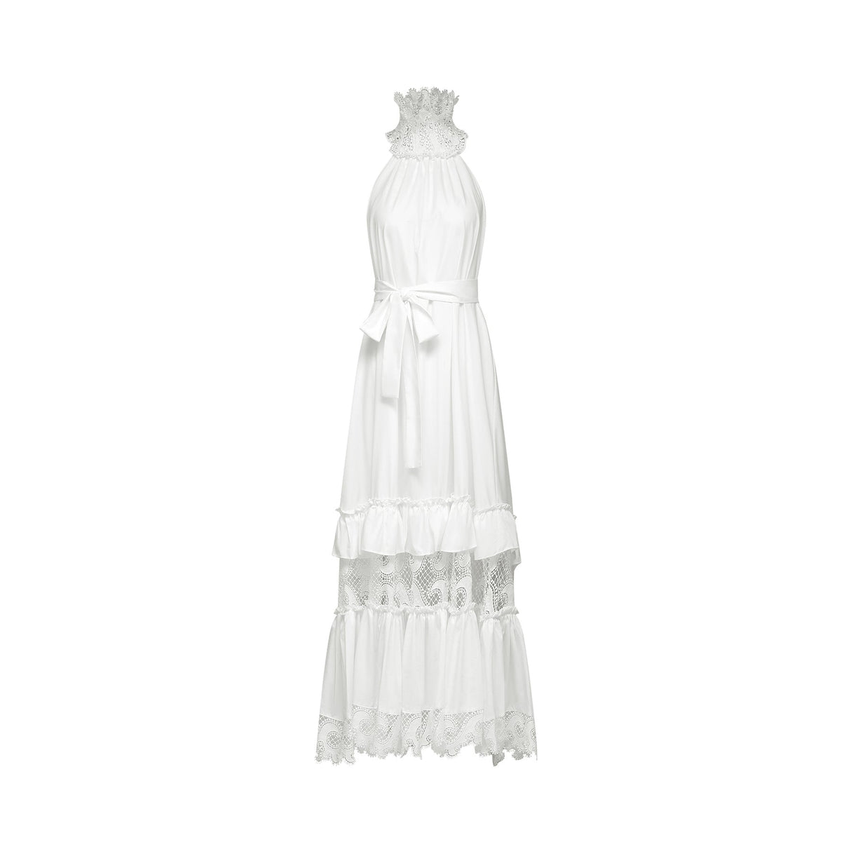 Rosanna Midi Dress White Guipure Lace Tiered Cut Out Design