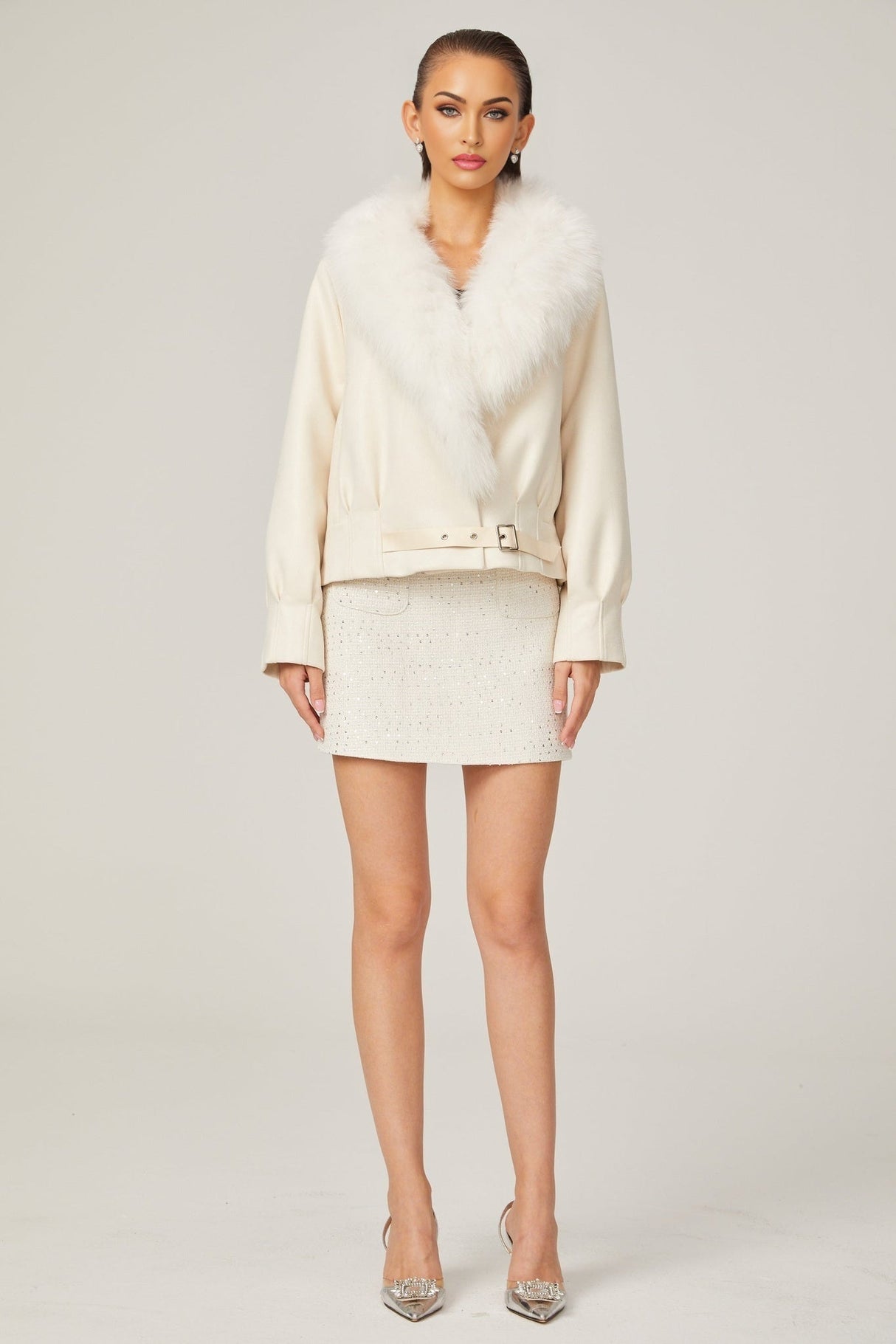 Rosaura Jacket White Suede Faux Fur Coat