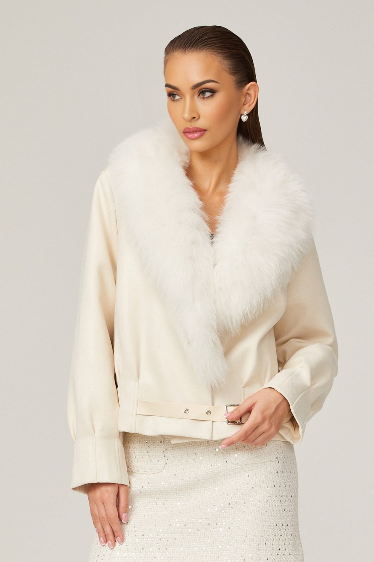Rosaura Jacket White Suede Faux Fur Coat