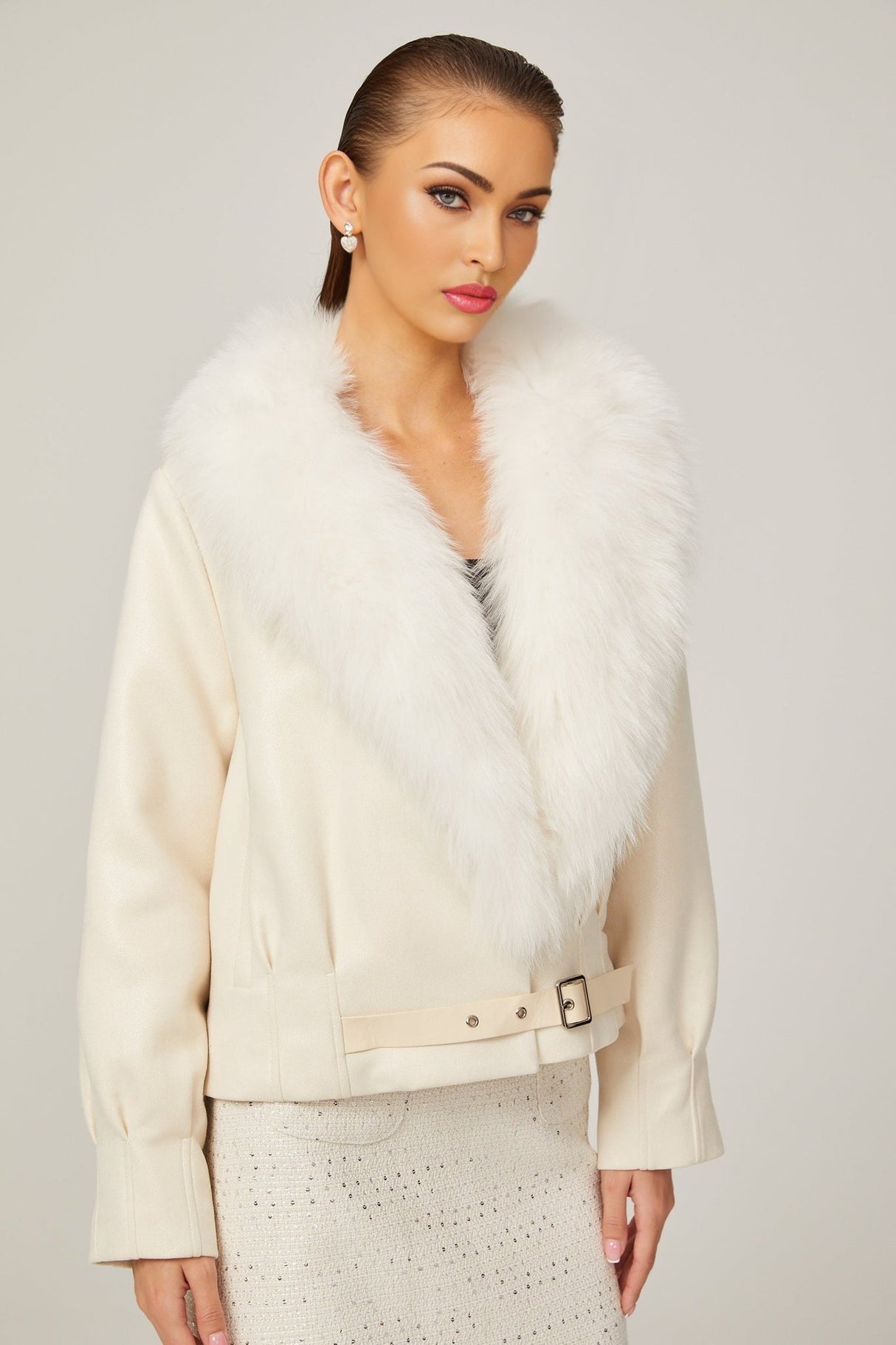 Rosaura Jacket White Suede Faux Fur Coat