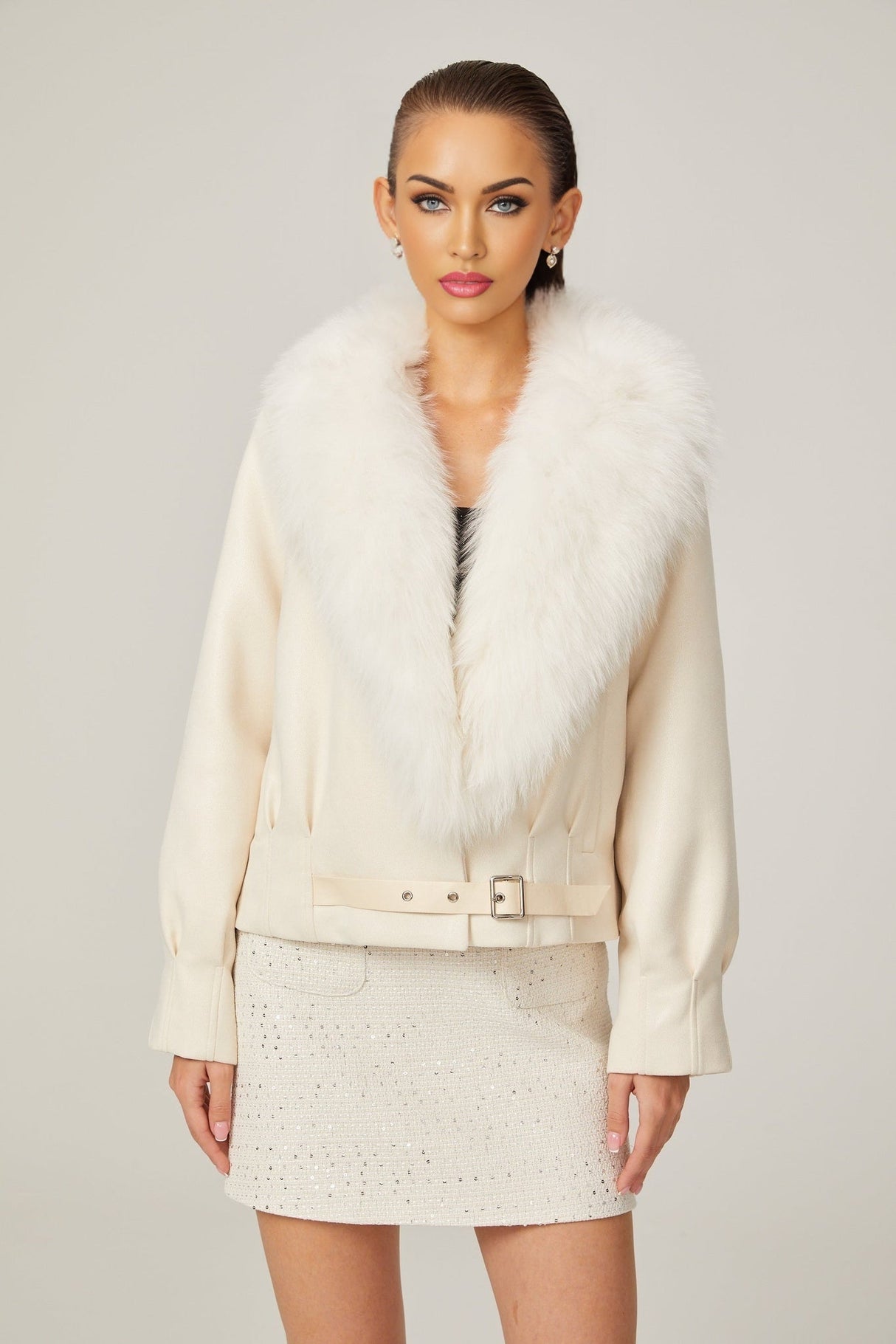 Rosaura Jacket White Suede Faux Fur Coat