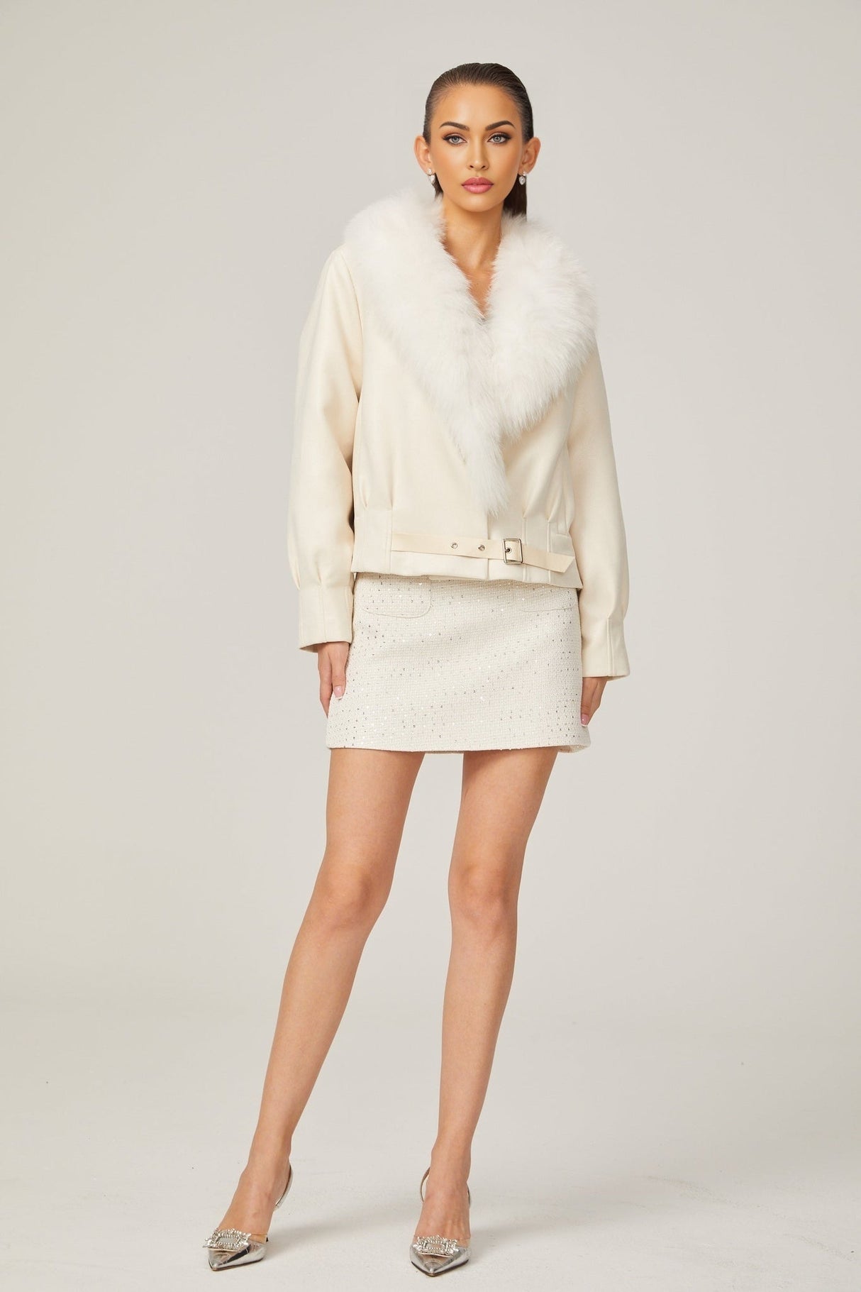 Rosaura Jacket White Suede Faux Fur Coat