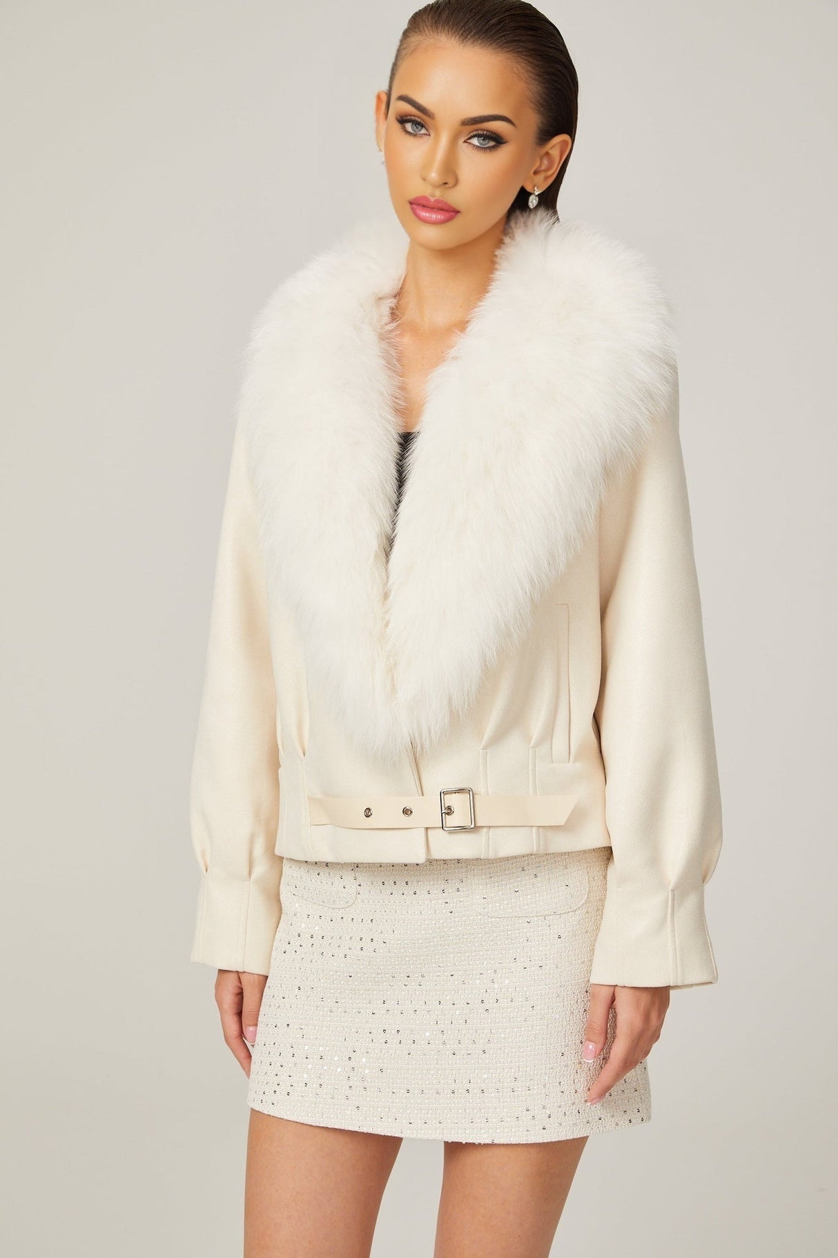 Rosaura Jacket White Suede Faux Fur Coat