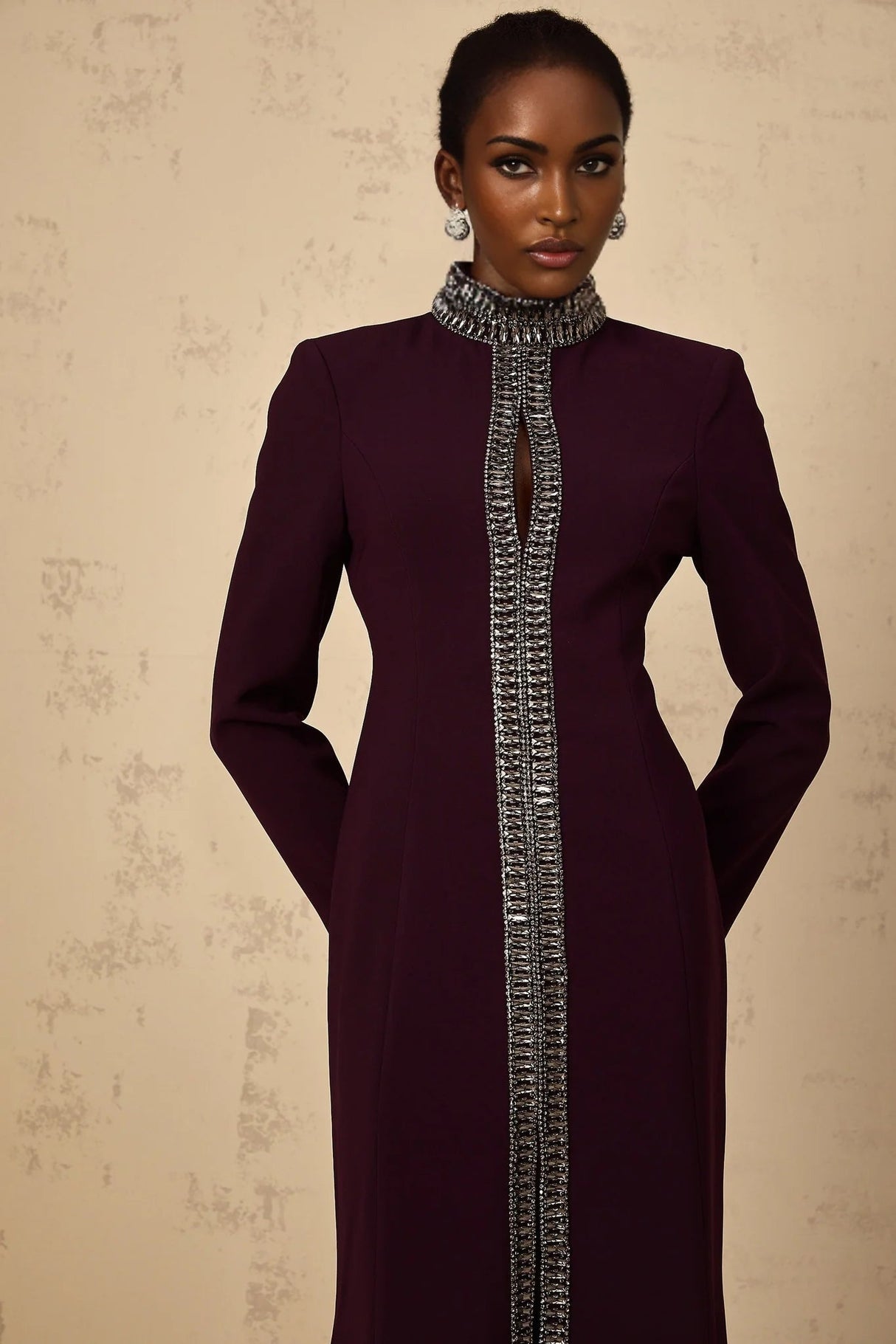 Rosaura Maxi Dress Deep Purple Flared Rhinestone Embellished