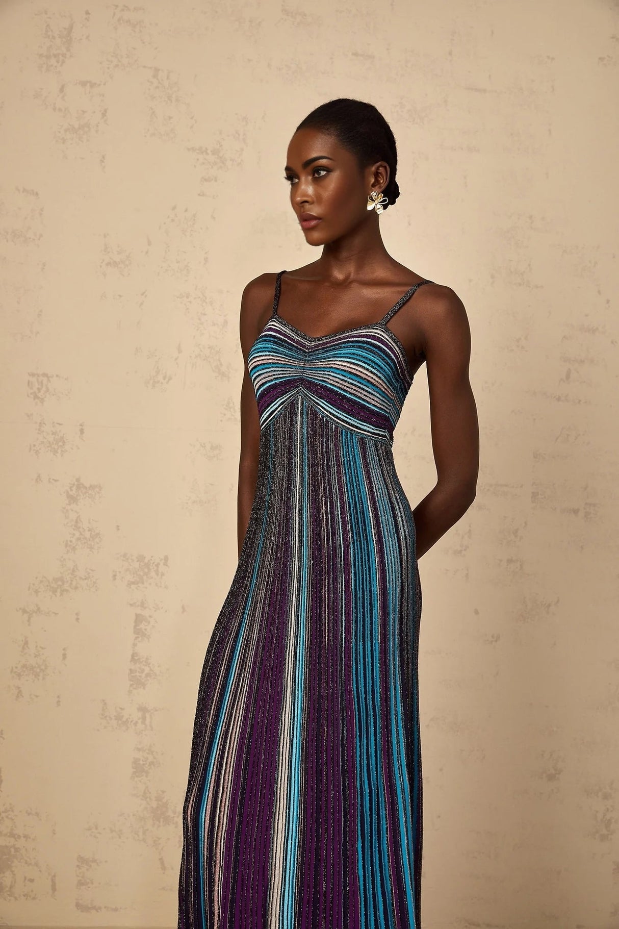 Rosaura Maxi Dress Purple Sequin Stripe Knit & Metallic Texture