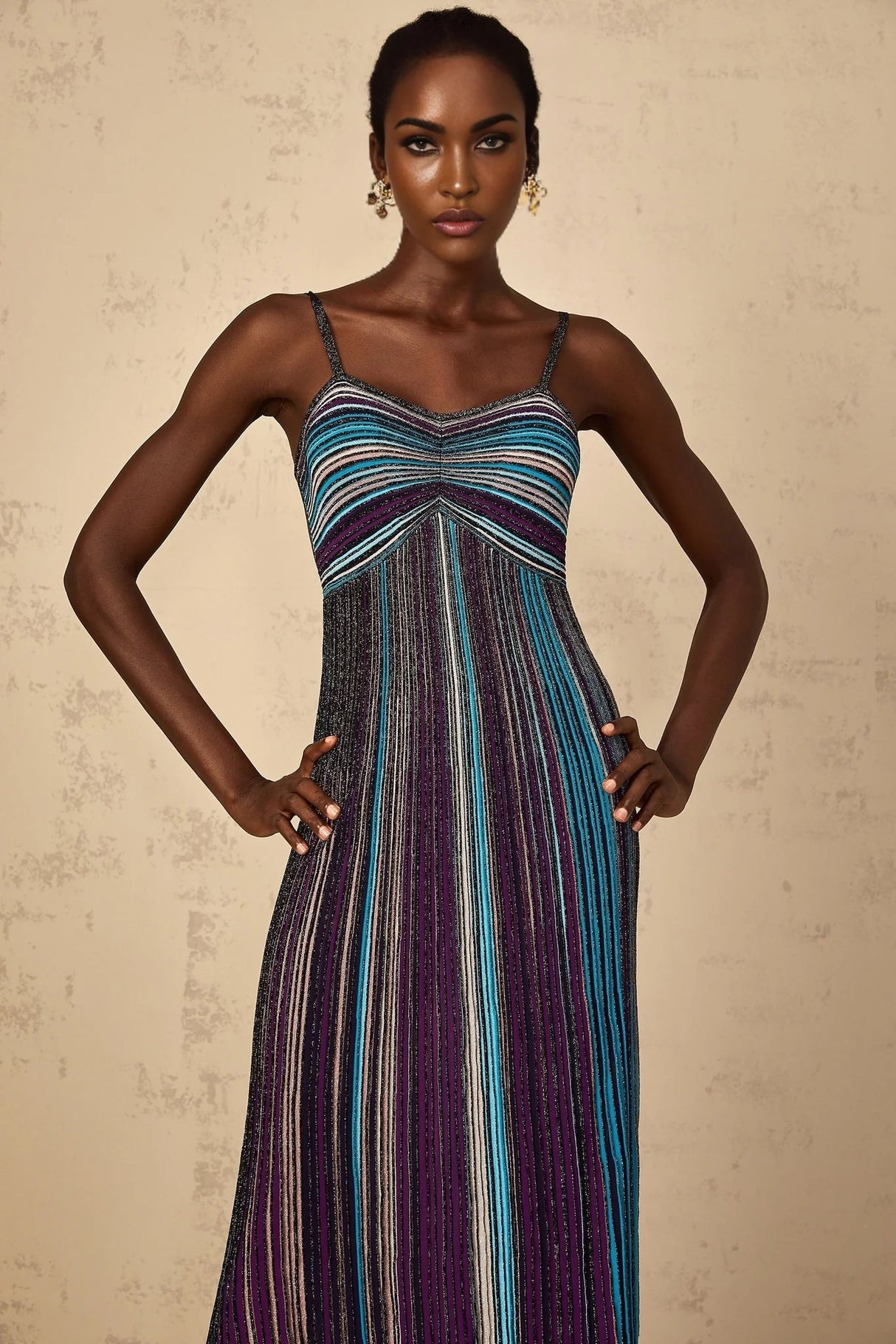 Rosaura Maxi Dress Purple Sequin Stripe Knit & Metallic Texture