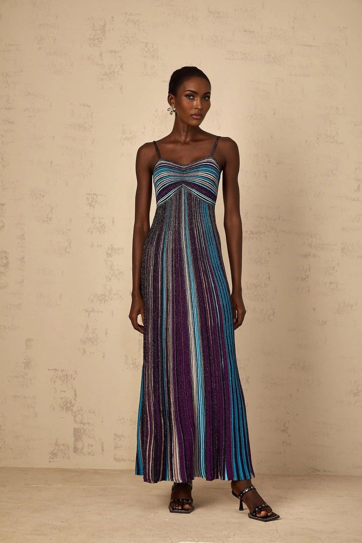 Rosaura Maxi Dress Purple Sequin Stripe Knit & Metallic Texture
