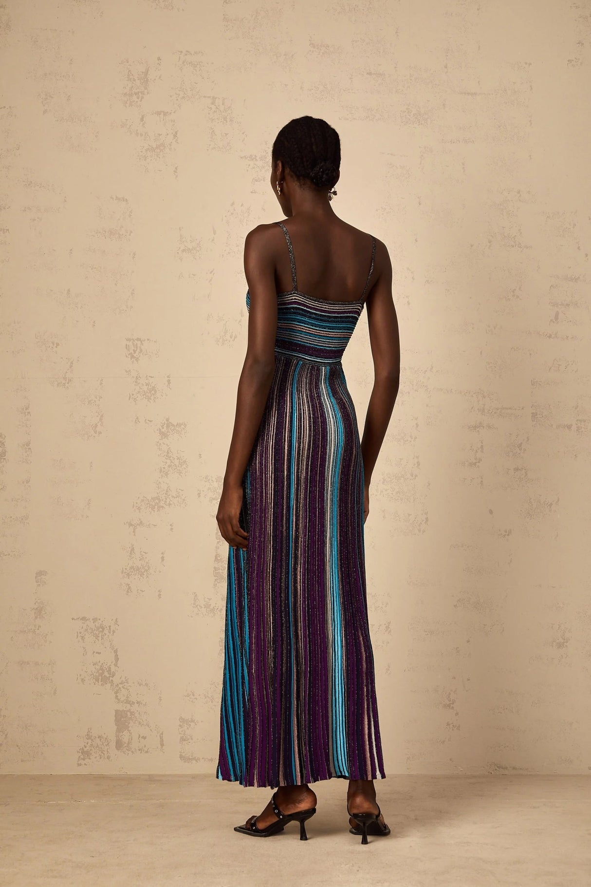 Rosaura Maxi Dress Purple Sequin Stripe Knit & Metallic Texture