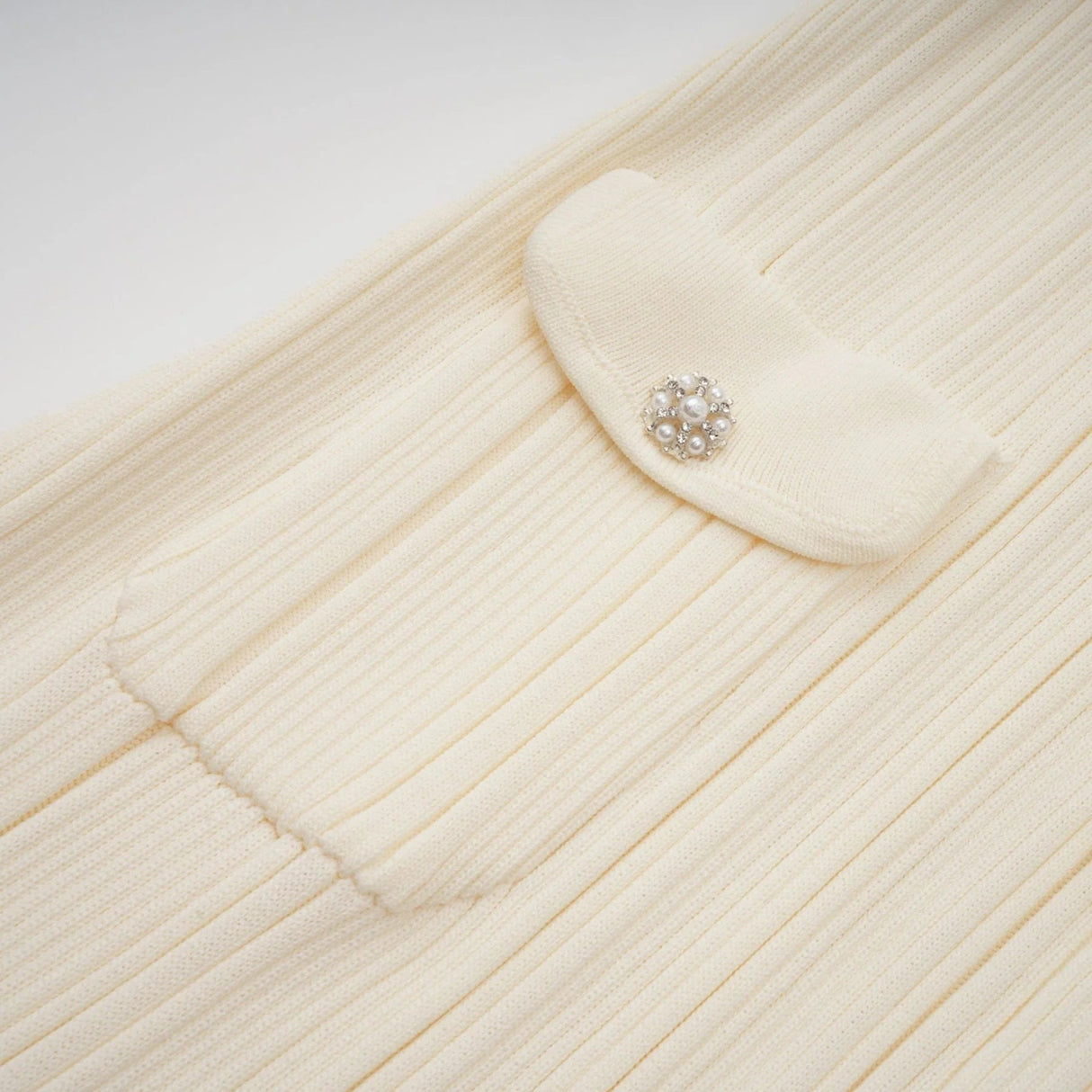 Rose Midi Dress Neutrals Ribbed - Knit Flared Pockets Button - Front & V - Neck