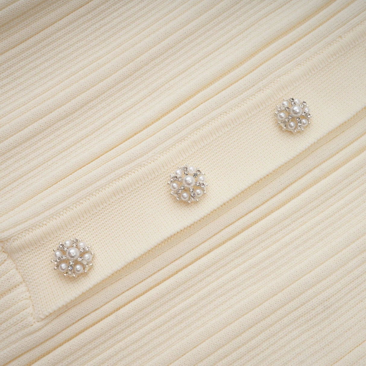 Rose Midi Dress Neutrals Ribbed - Knit Flared Pockets Button - Front & V - Neck