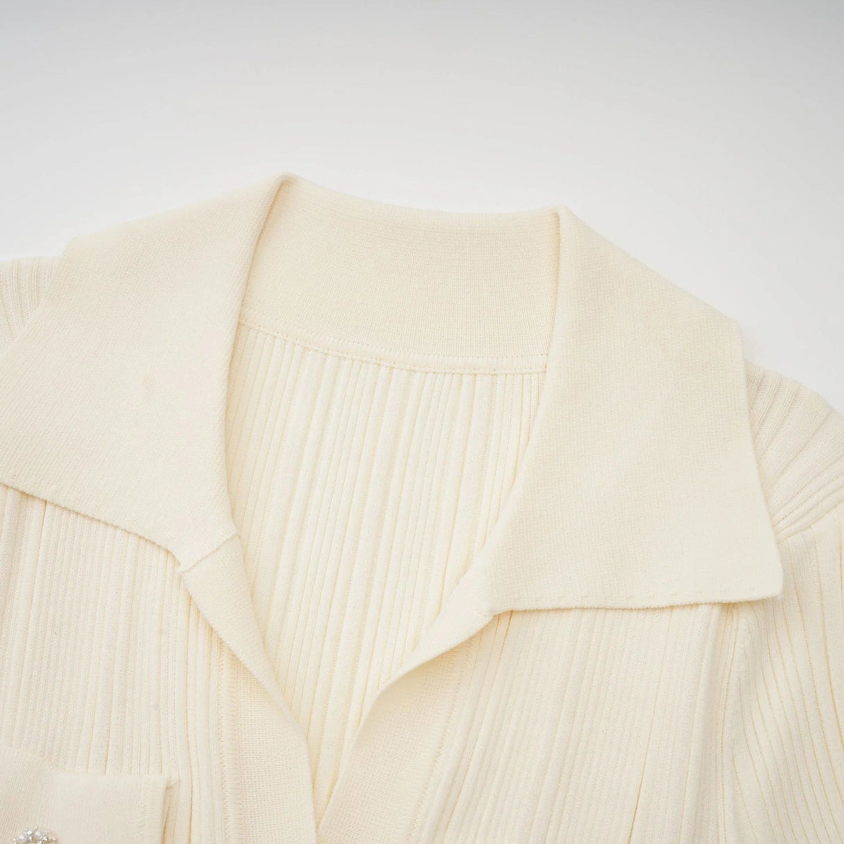 Rose Midi Dress Neutrals Ribbed - Knit Flared Pockets Button - Front & V - Neck