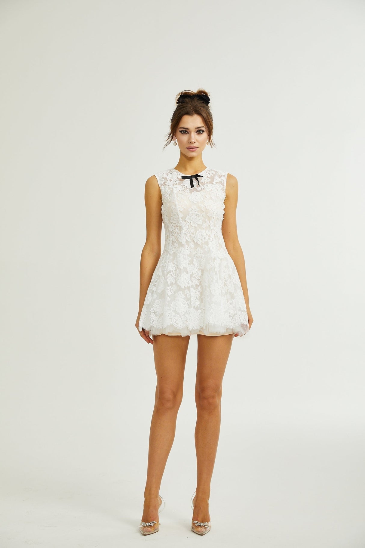 Rosetta Dress White Guipure Lace Tulle Skirt Bowknot Detailing