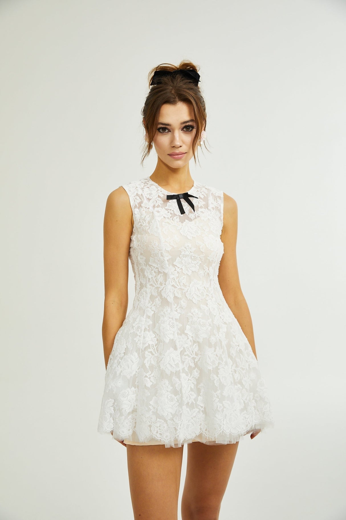 Rosetta Dress White Guipure Lace Tulle Skirt Bowknot Detailing