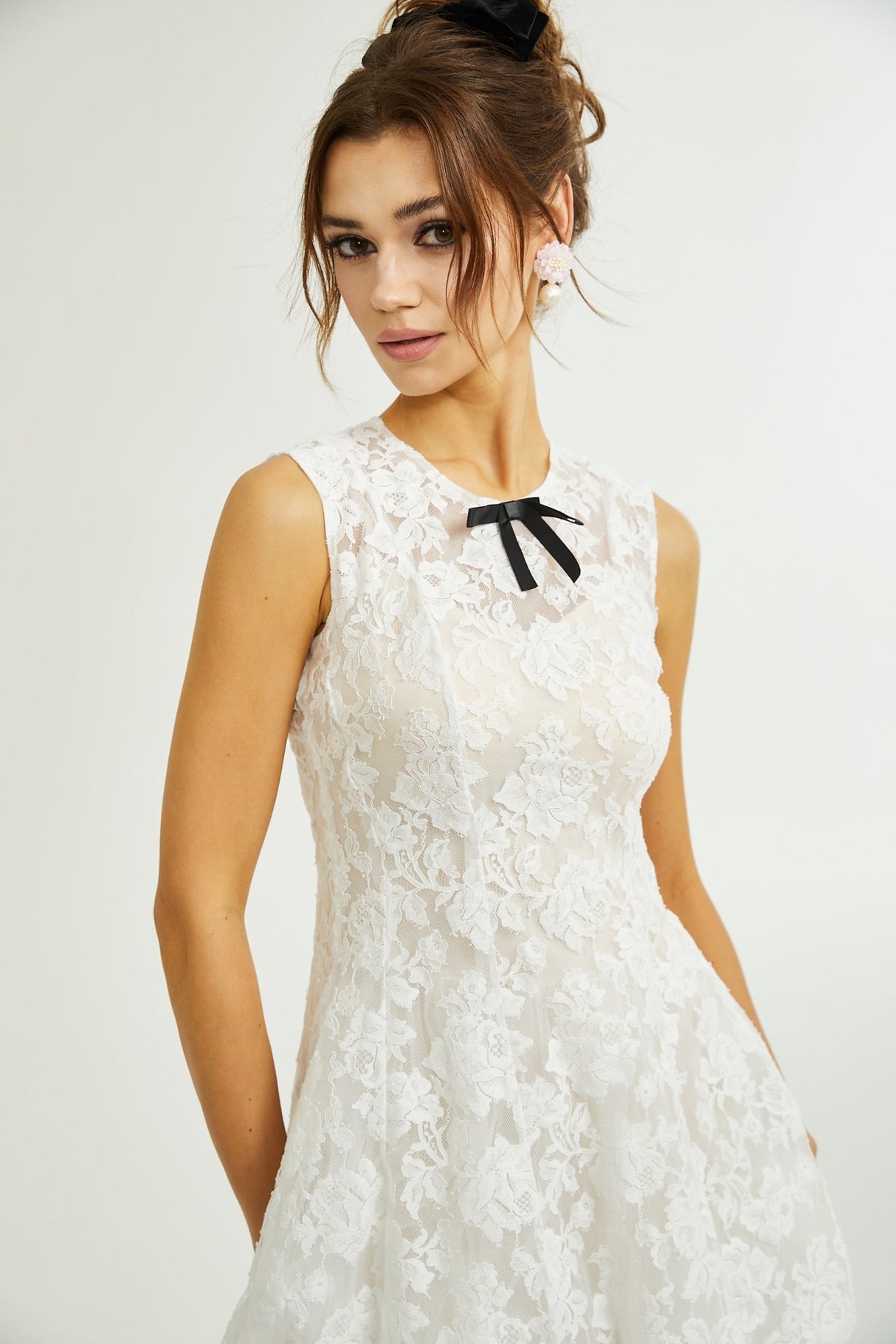 Rosetta Dress White Guipure Lace Tulle Skirt Bowknot Detailing