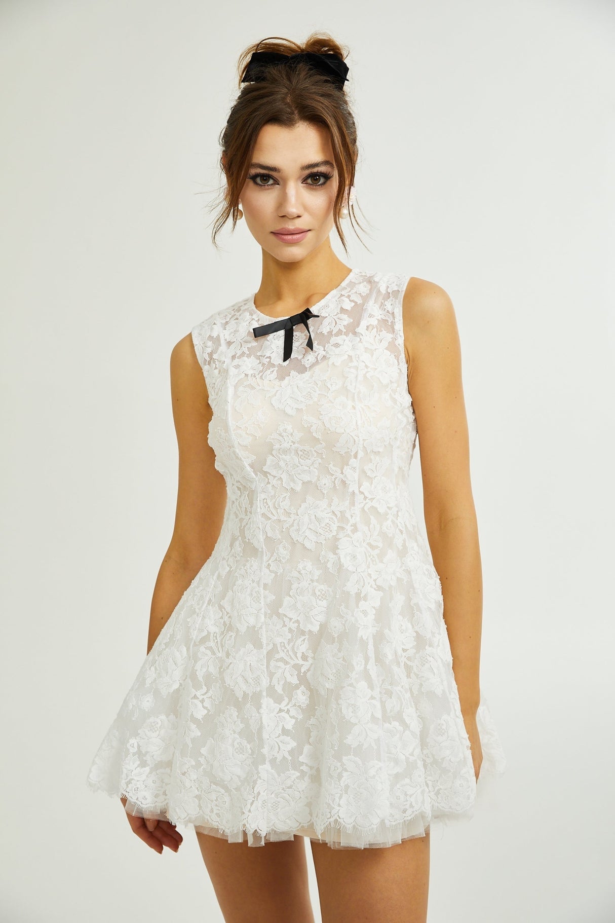 Rosetta Dress White Guipure Lace Tulle Skirt Bowknot Detailing