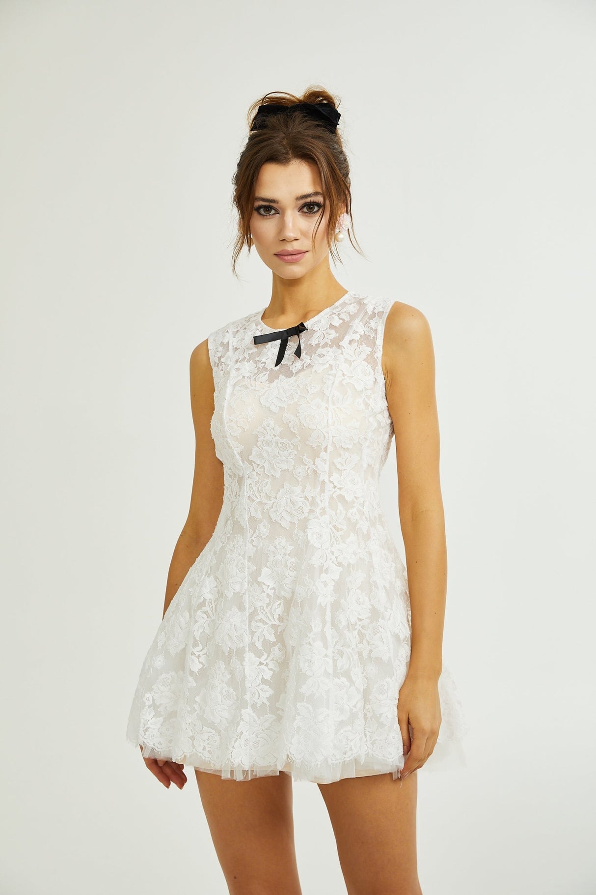 Rosetta Dress White Guipure Lace Tulle Skirt Bowknot Detailing