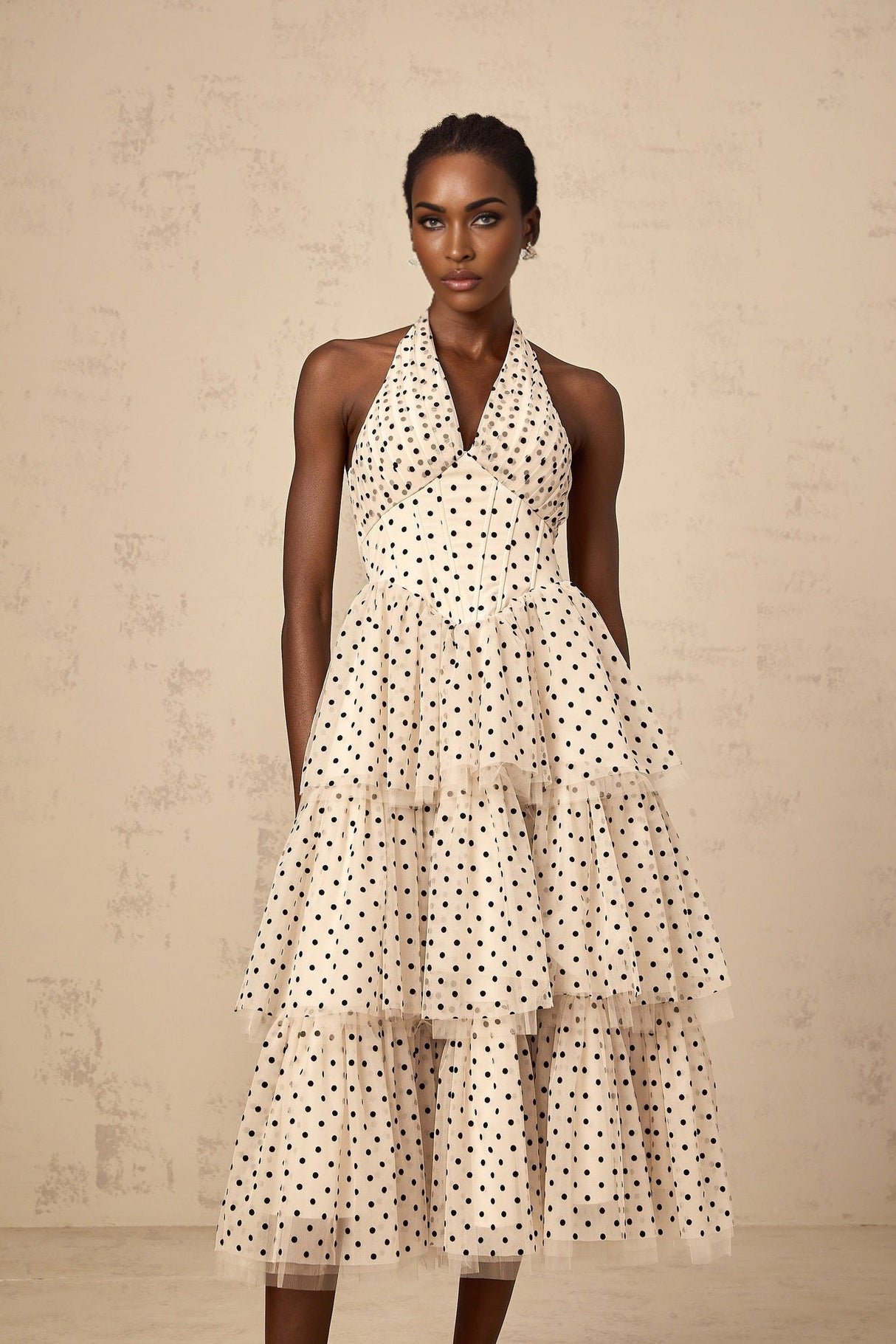 Rosetta Midi Dress Polkadot Tiered Tulle Structure