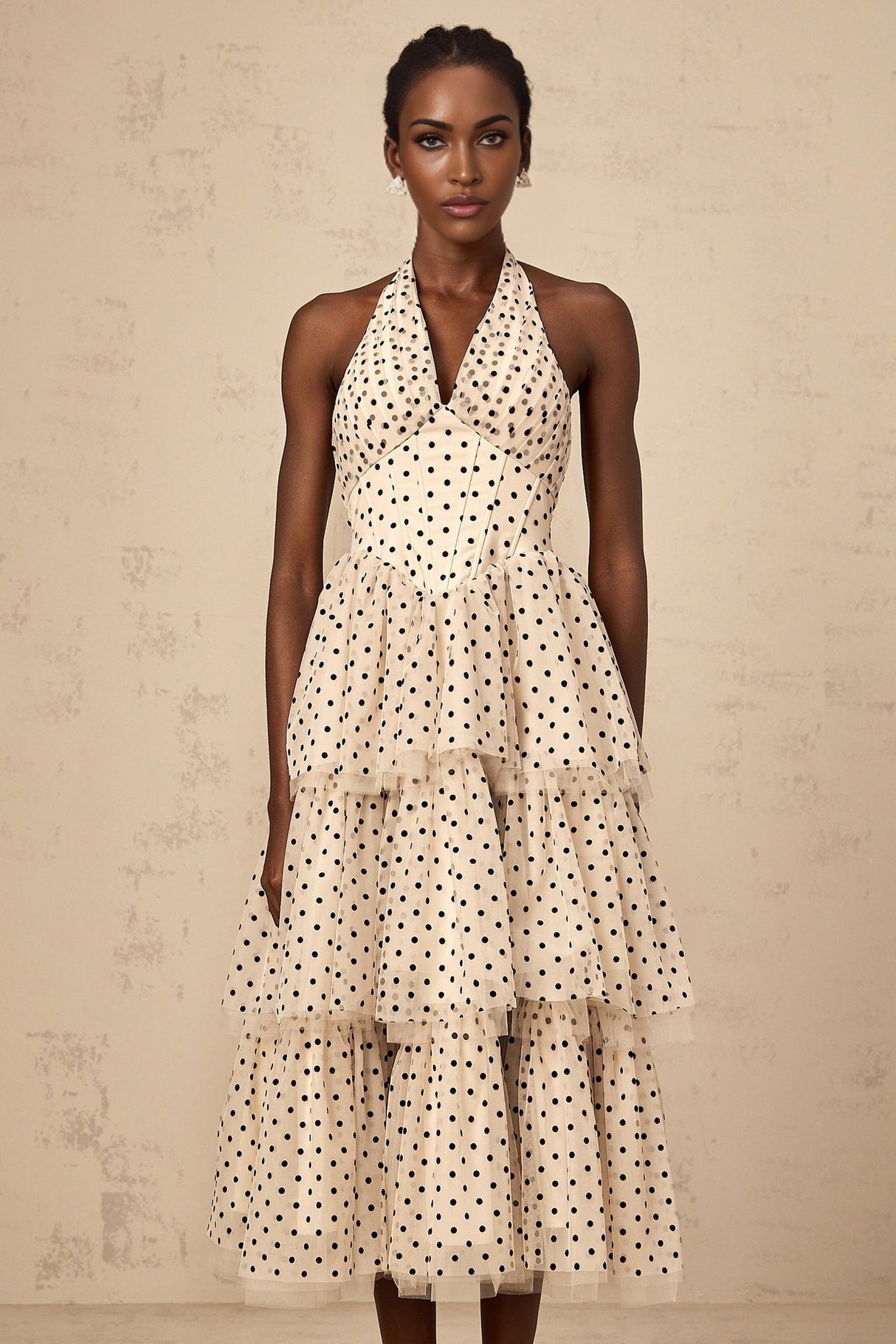 Rosetta Midi Dress Polkadot Tiered Tulle Structure