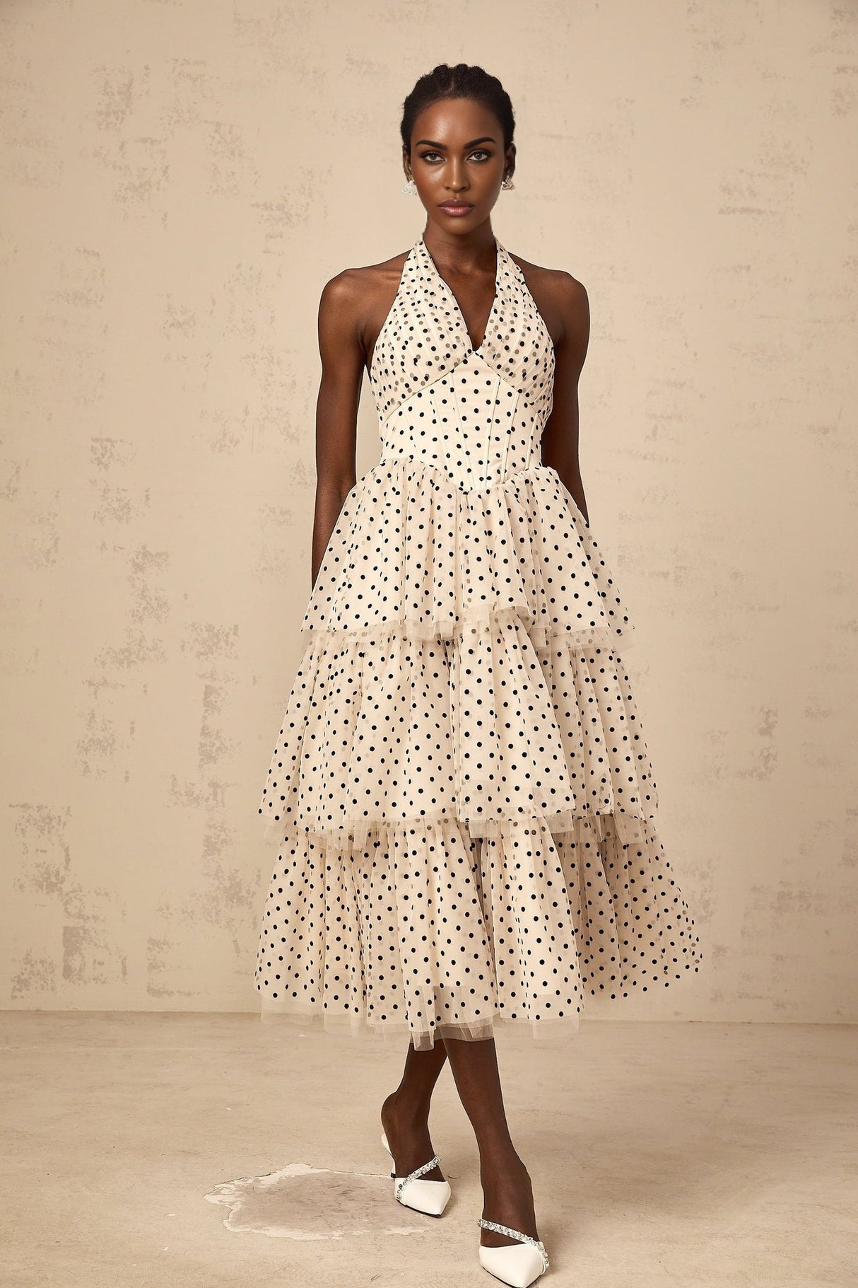 Rosetta Midi Dress Polkadot Tiered Tulle Structure