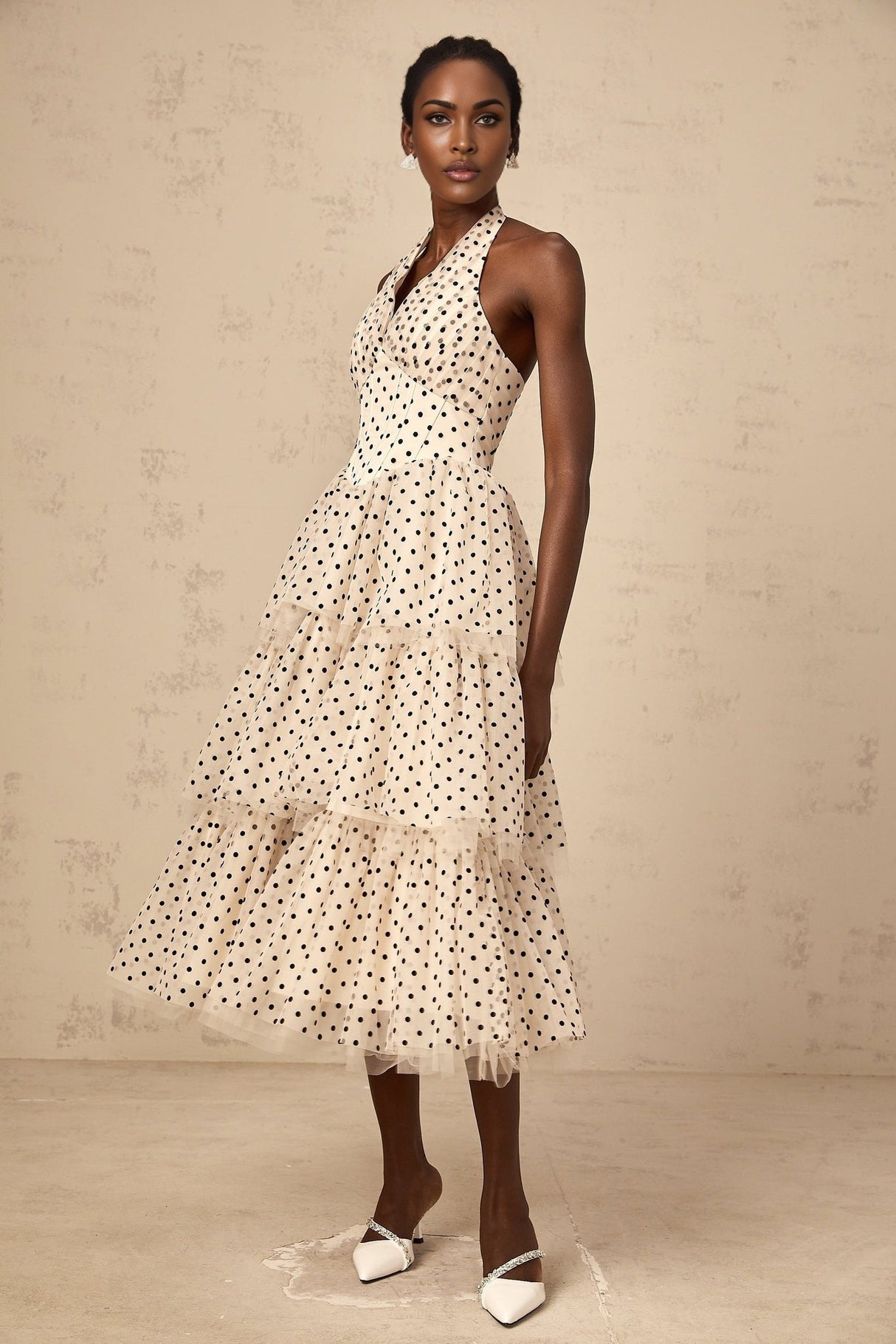 Rosetta Midi Dress Polkadot Tiered Tulle Structure