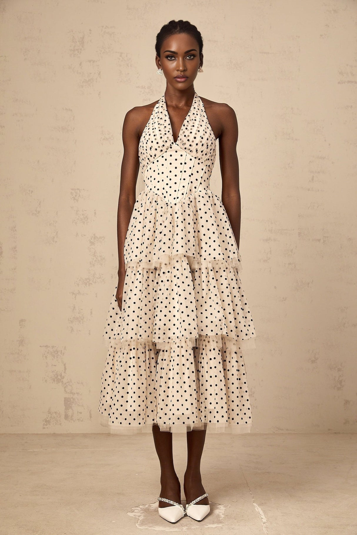 Rosetta Midi Dress Polkadot Tiered Tulle Structure