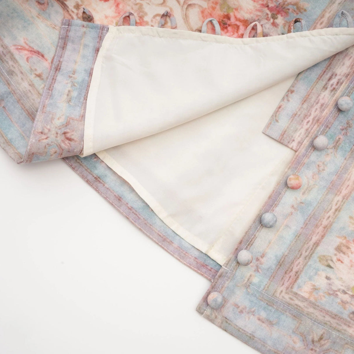 Rosetta Mini Dress White & Blue Floral V - Neck Button Fastening