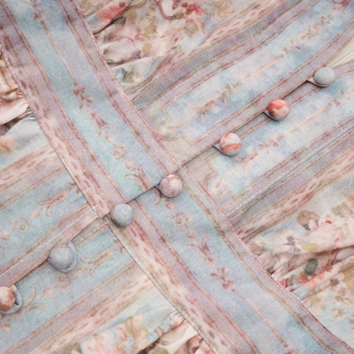 Rosetta Mini Dress White & Blue Floral V - Neck Button Fastening