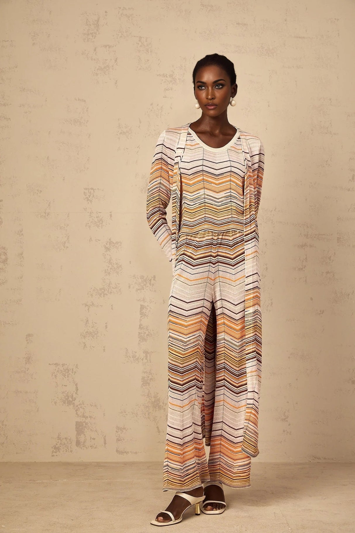 Rossella Cardigan Multicolor Stripe Knit Midi & Open Front