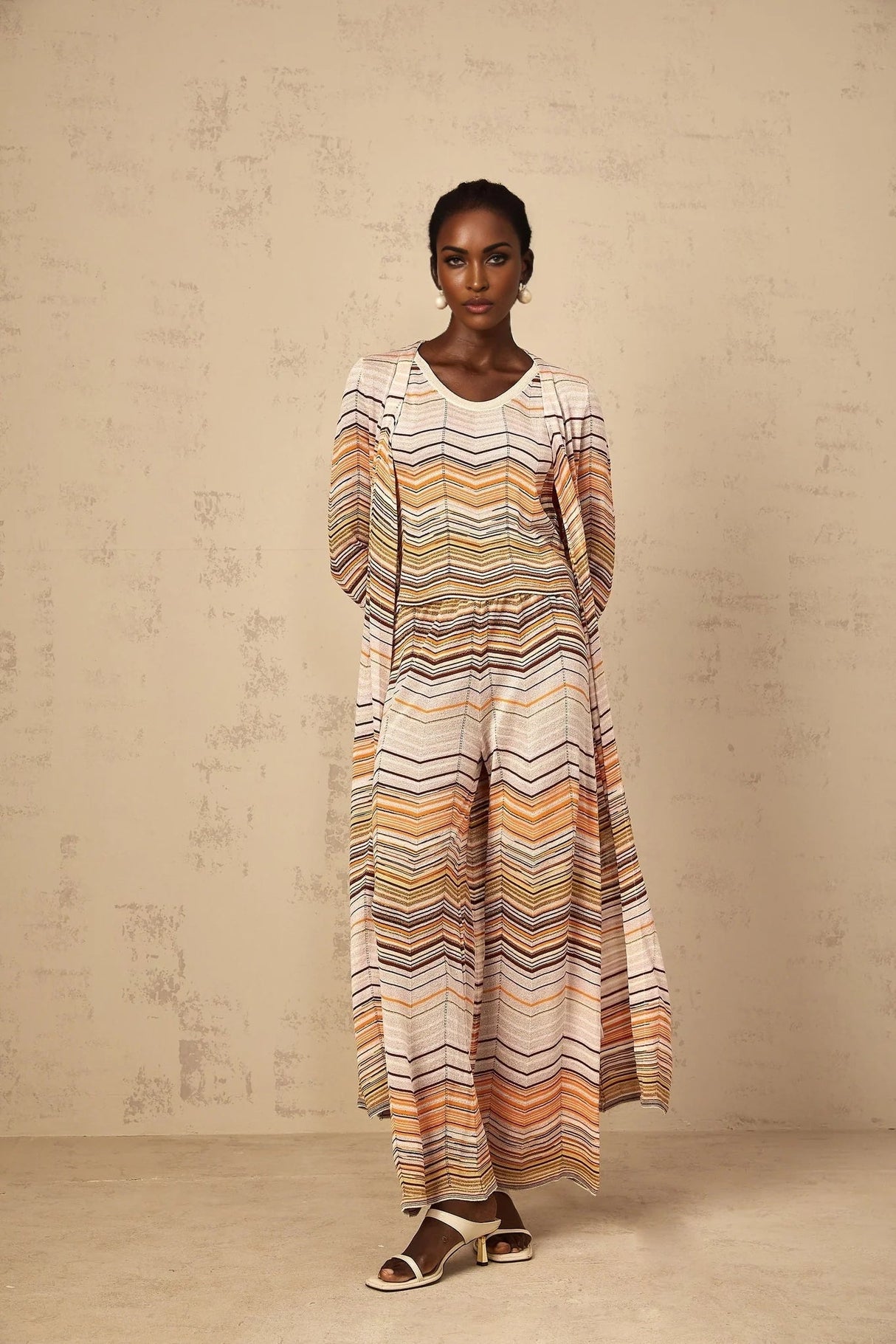 Rossella Cardigan Multicolor Stripe Knit Midi & Open Front