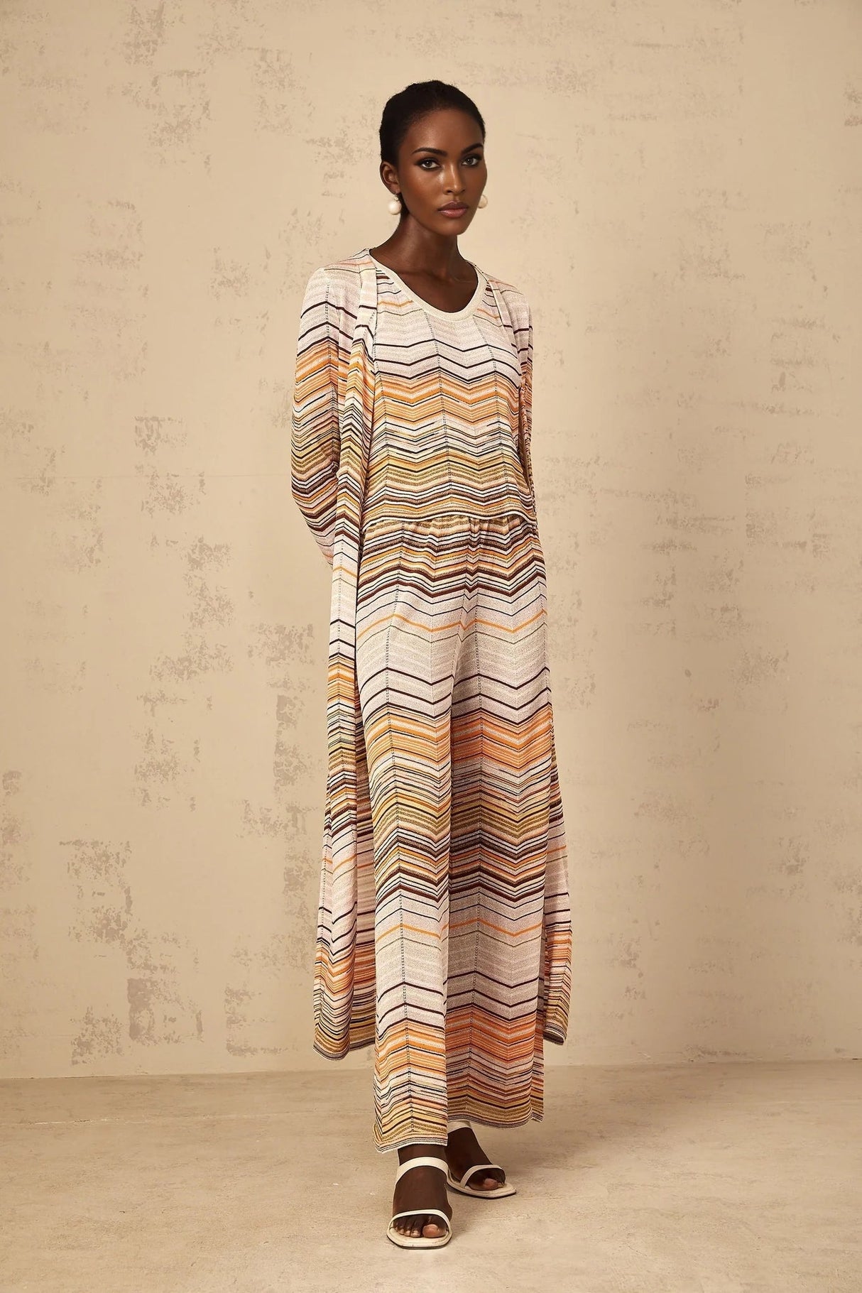 Rossella Cardigan Multicolor Stripe Knit Midi & Open Front